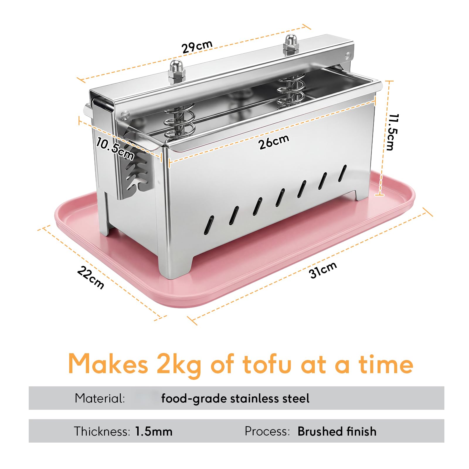 Pressa per Tofu pressa Tofu Tofupressa per Formaggi in Acciaio Inox per la Preparazione di Tofu, Formaggio Indiano può contenere fino a 2kg Lavabile in lavastoviglie dimensioni del prodotto 31x22x14cm
