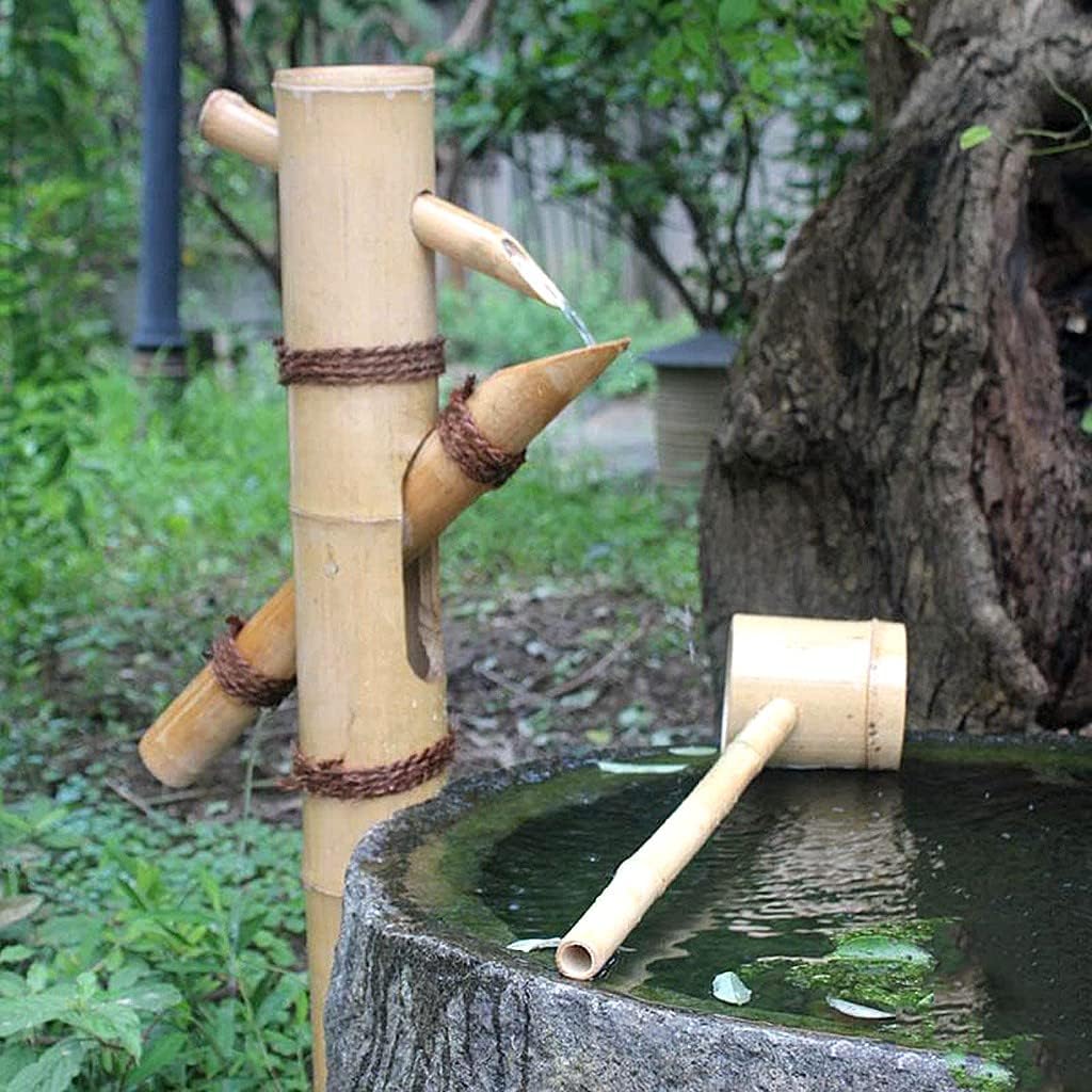 Bamboo Fountain Decor, Water with Pump Zen Garden Water Fountain Bamboo Water, Feature Rocking Pump Water Landscape, Outdoor Feature Pond Decor Rocking Spout, with Pump an