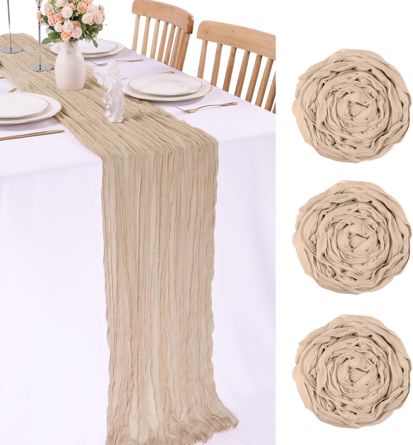 TuTive 13.3FT Cheesecloth Table Runner Bulk Boho Gauze
