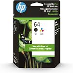 Cartouches d'encre noires/tri-couleurs HP 64 originales (paquet de 2) | Compatible avec les séries HP Envy Photo 6200, 7100, 7800 | Éligible pour Instant Ink | X4D92AN