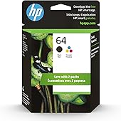 HP 64 Black/Tri-color Ink Cartridges (2-pack) | Works with HP ENVY Inspire 7950e; ENVY Photo 6200, 7100, 7800; Tango Series | Eligible for Instant Ink | X4D92AN
