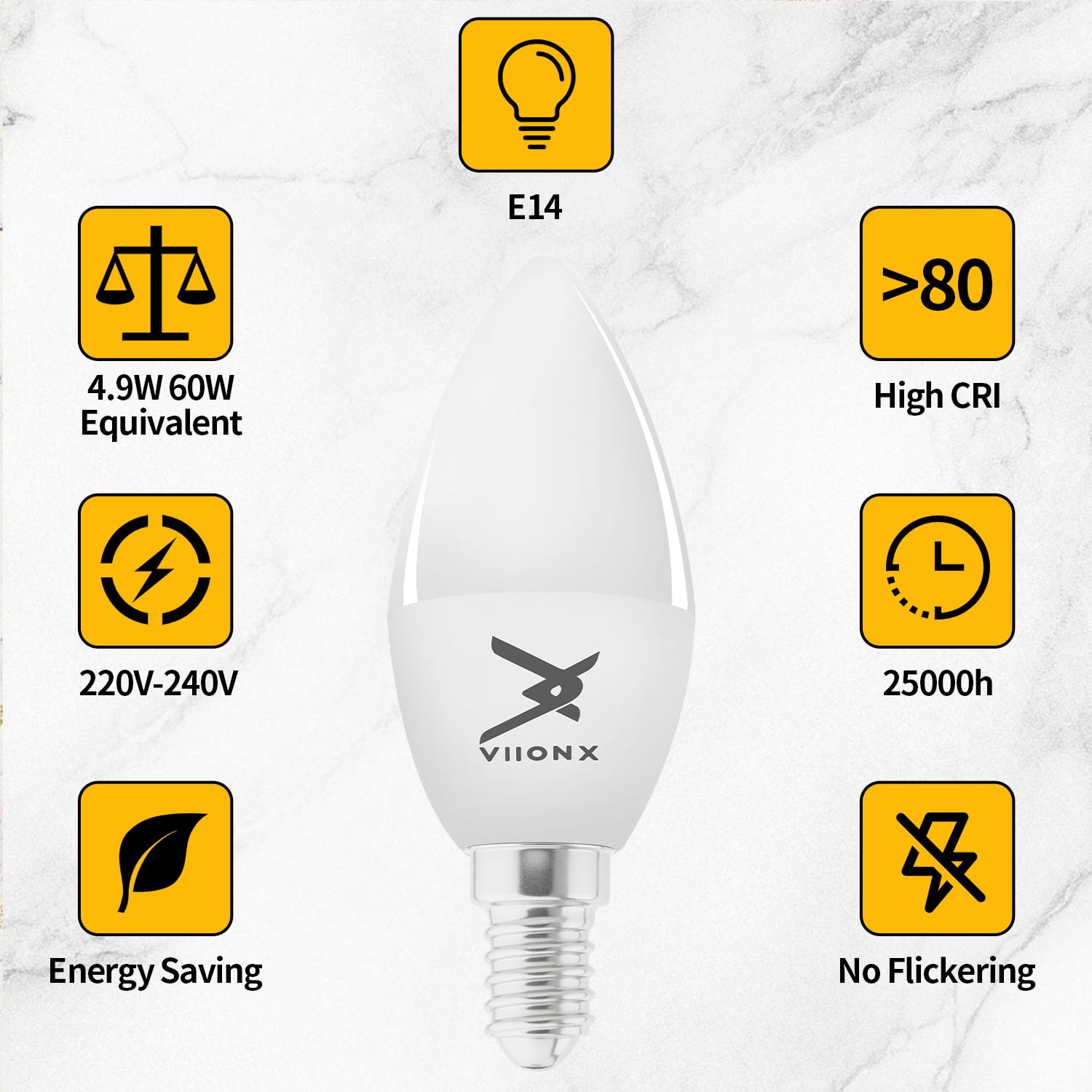 VIIONX E14 LED Light Bulb, 4.9W (40W Equivalent), 470 Lumens, Warm White 2700K, Non-Dimmable - Image 4