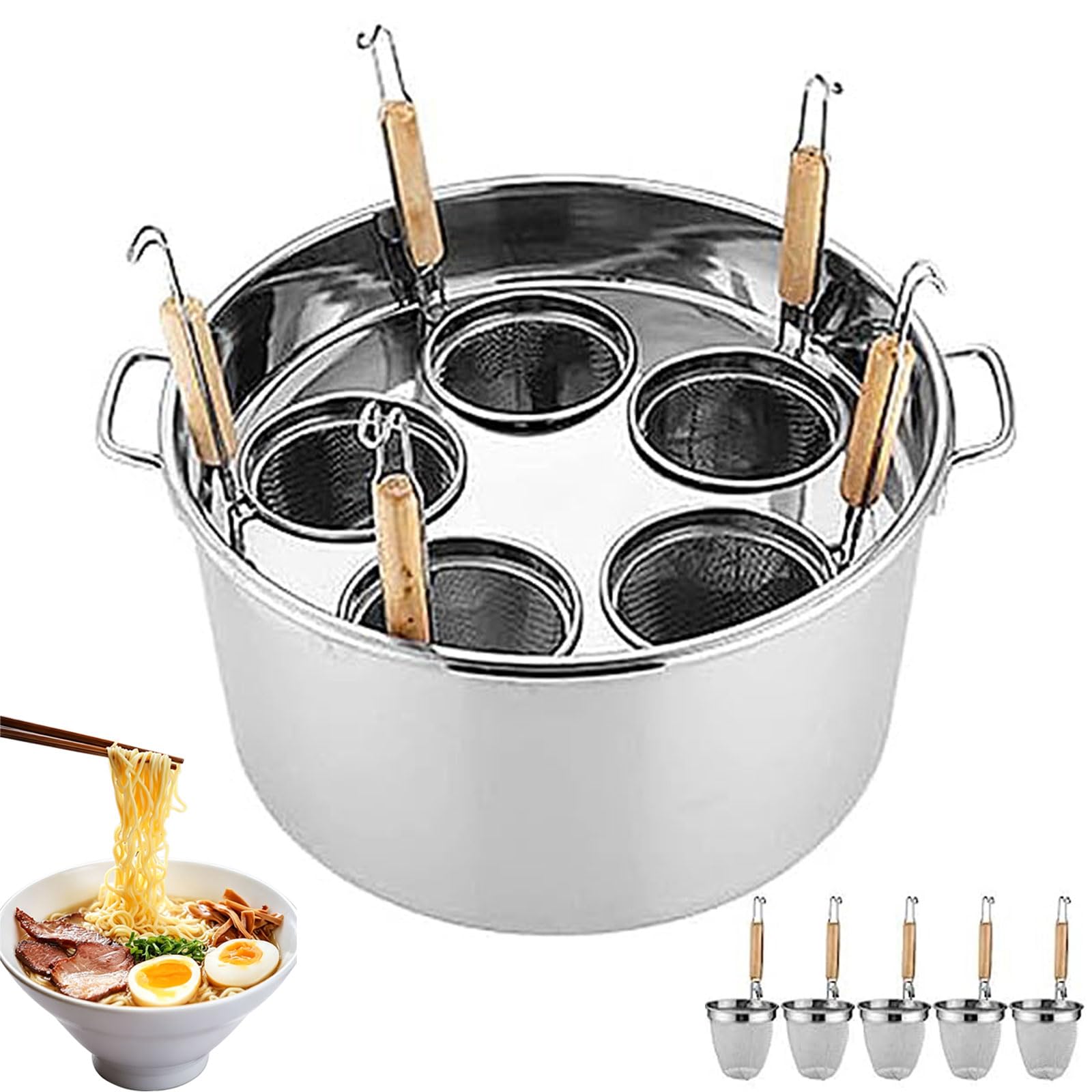 Olla de acero inoxidable para fideos con divisor y colador, 3/4/5 agujeros, juego de inserto de cocina para el hogar, cocina, restaurante, puestos de aperitivos
