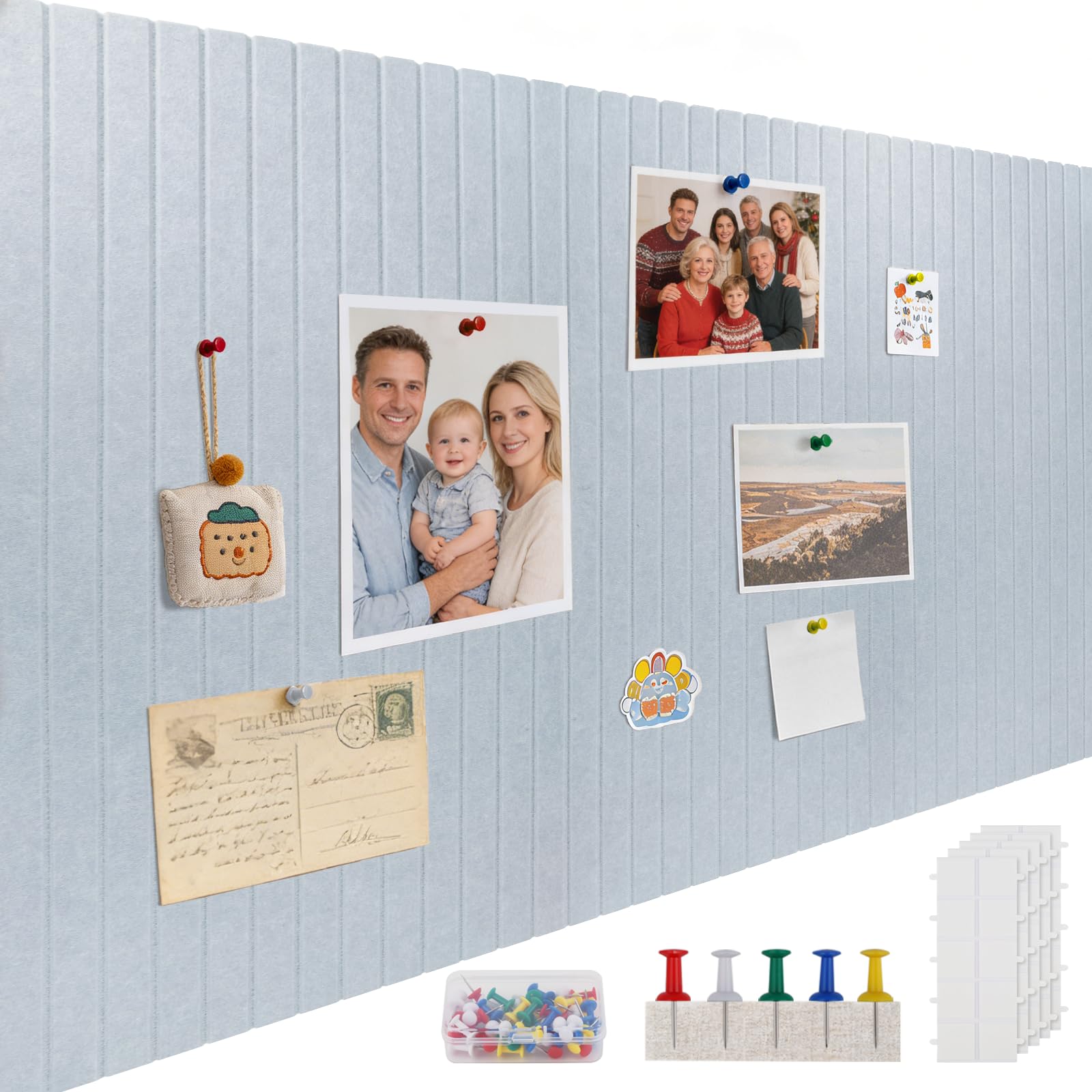 ddckj 120x90cm Large Cork Board 0.9cm Thick Felt Bulletin Board with 100 Push Pins and Adhesive Sticker, Felt Wall Tiles Office Kitchen School for Photos Memos, Moonlight Gray