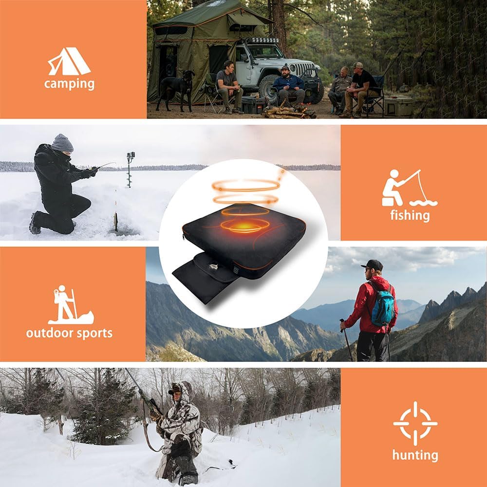 Heated Seat Cushion Foldable Memory Foam Heated Seat Pad with 3 Level Heating for Camping Fishing Office Chair Stadium Seats (Power Supply Not Included) (Artificial Suede) (Square)