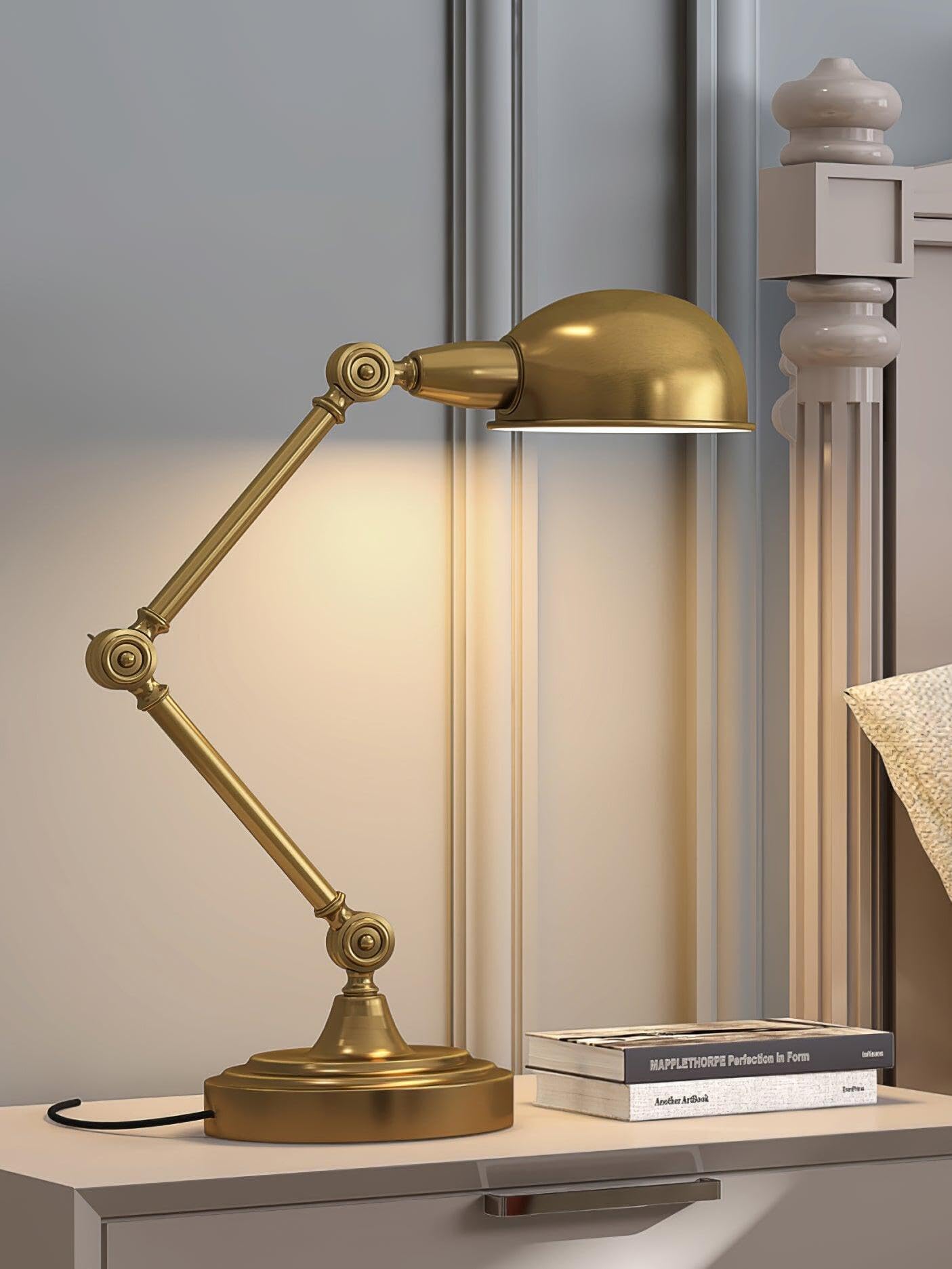 Glowave® Vintage Brass Adjustable Table Lamp – Classic Metal Desk Lamp with Swing Arm for Study, Bedroom & Living Room - Warm White (T-3070)-image-11