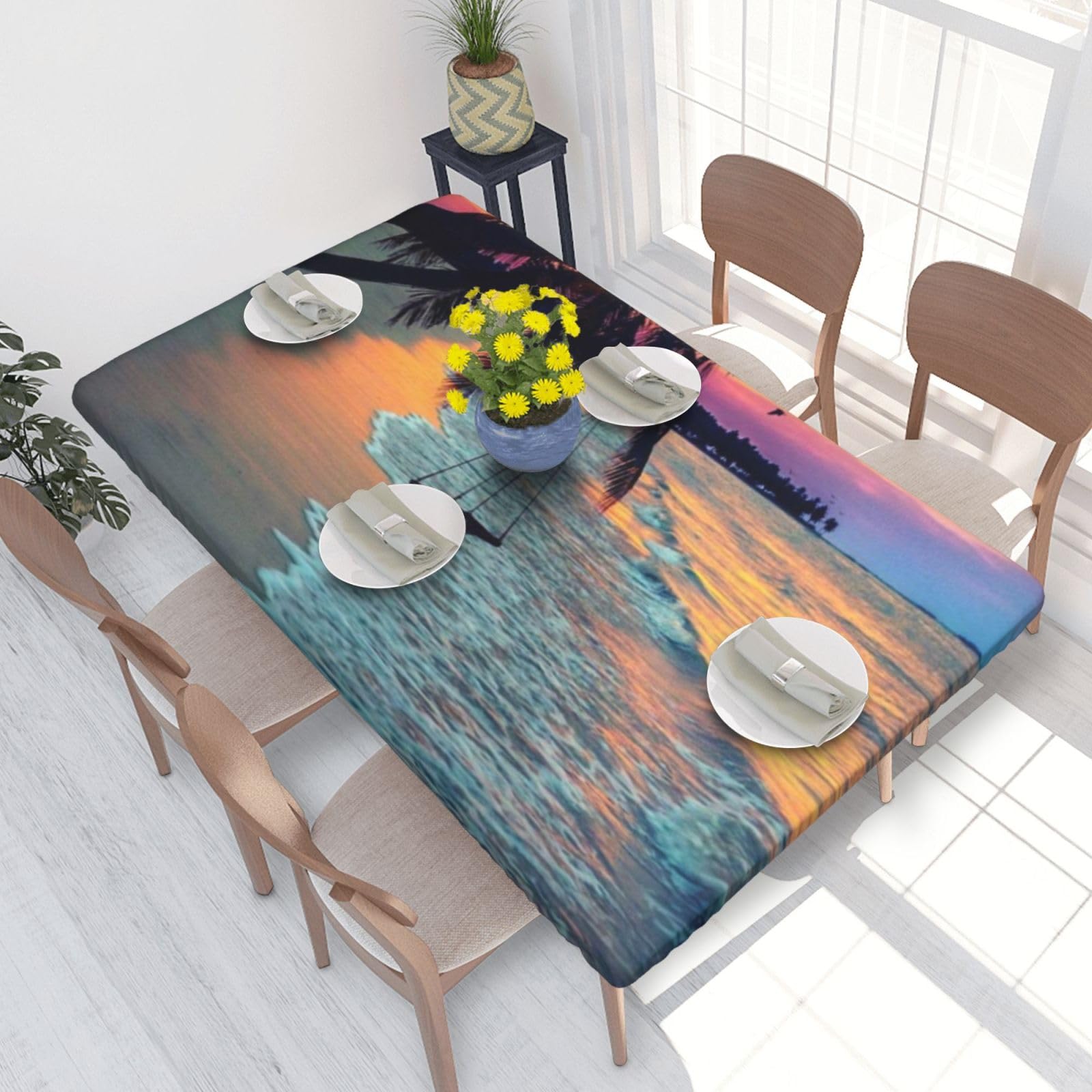 BNVSADC Coconut Beach Sunset Hammock Printed 4FT Tablecloth 122x76 CM Polyester Kitchen Water Resistant Table Cloth Dining Table Decoration Table Covers