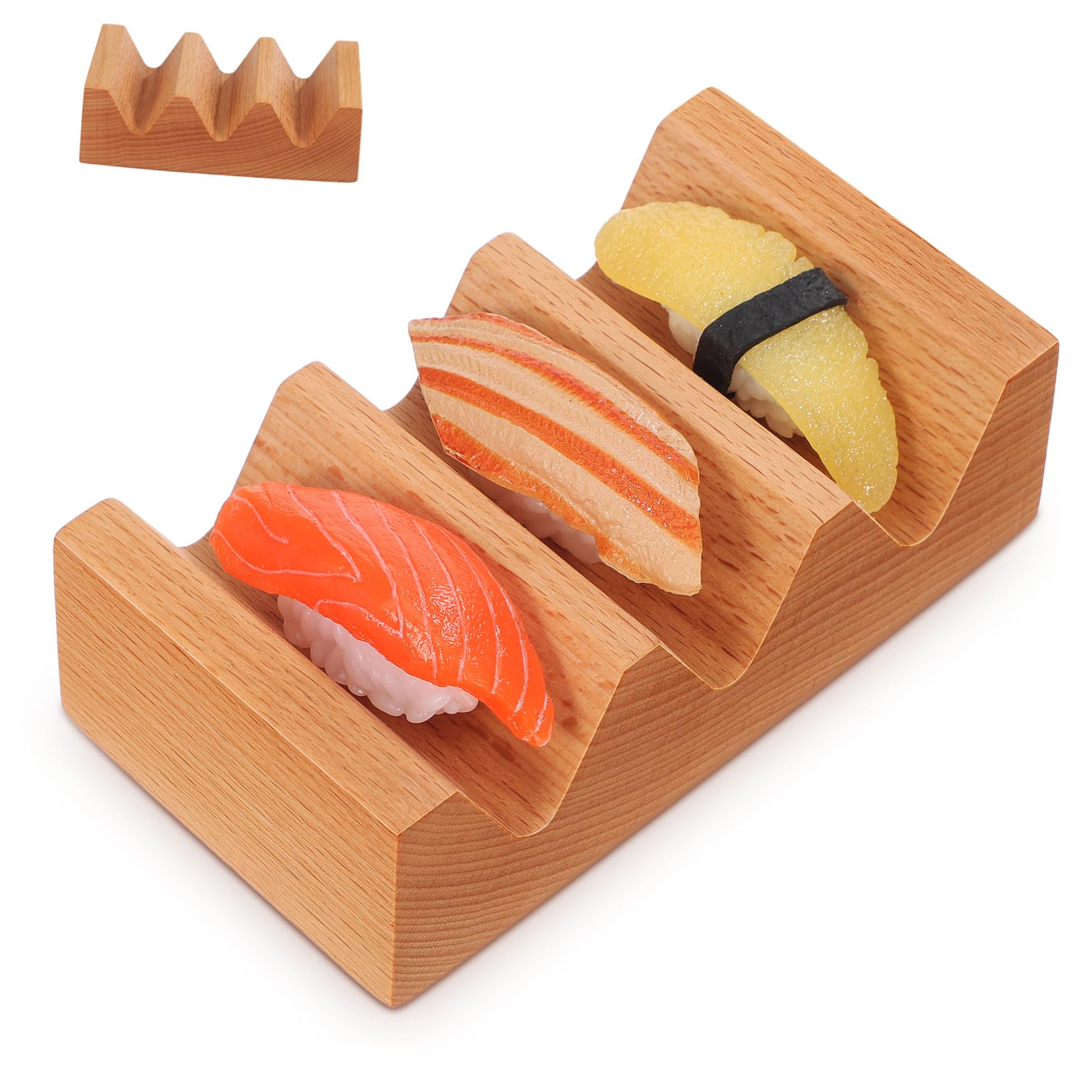 SOLUSTRE Hand-polished Wooden Sushi Plate Strong Sturdy Sushi Stand Serving Rack for Restaurant Use