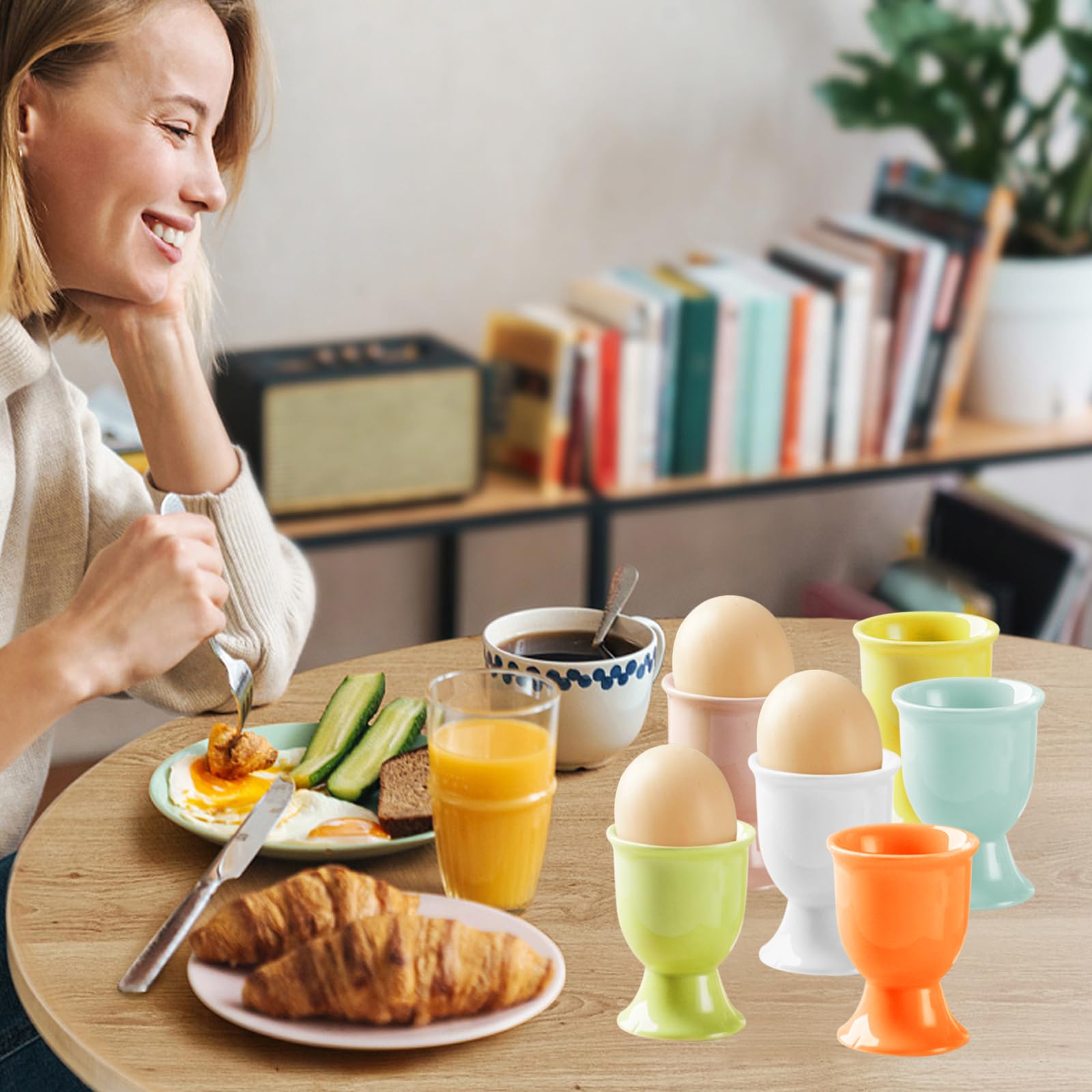 6er-Set Eierbecher Aus Porzellan – Bunt (weiß, Gelb, Grün, Blau, Orange, Rosa) – Stabil, Hitzebeständig, Vielseitig – Frühstücks-Eierhalter Für Hart & Weich Gekochte Eier Eierbecher Set 6 Stück