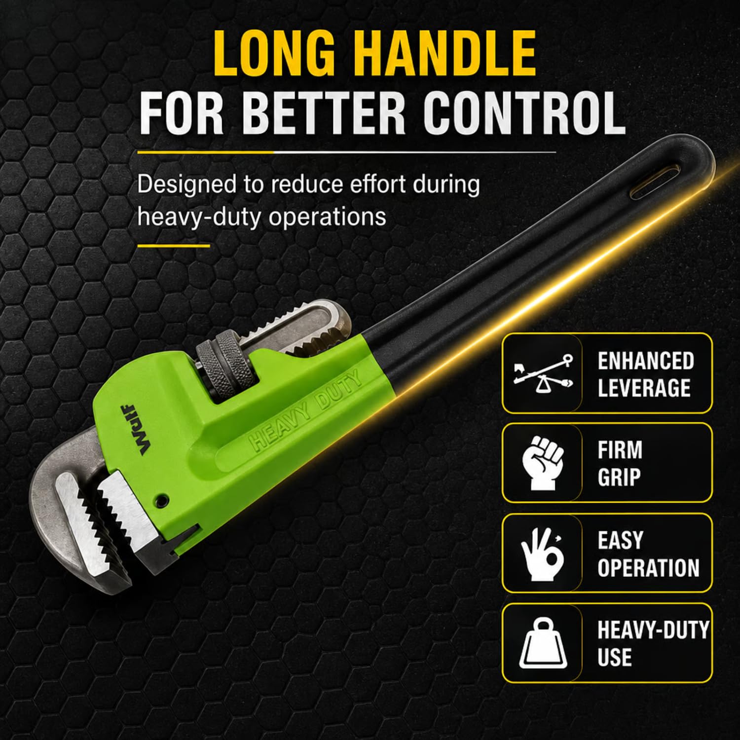 Wulf 24 Inch Heavy Duty Pipe Wrench | Adjustable Chrome Vanadium Steel Plumbing Tool for Construction & Industrial Use | Strong Grip, Anti-Slip Teeth | Professional Wrench for Pipes & Fittings 3