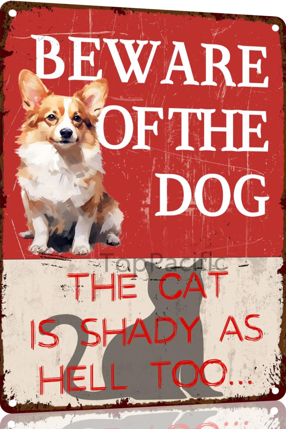 peiyeety Beware of Dog Sign The Funny Corgi Warning Metal Signs for Yard Fence Guard Outdoor Decor Gifts 8x12 Inches