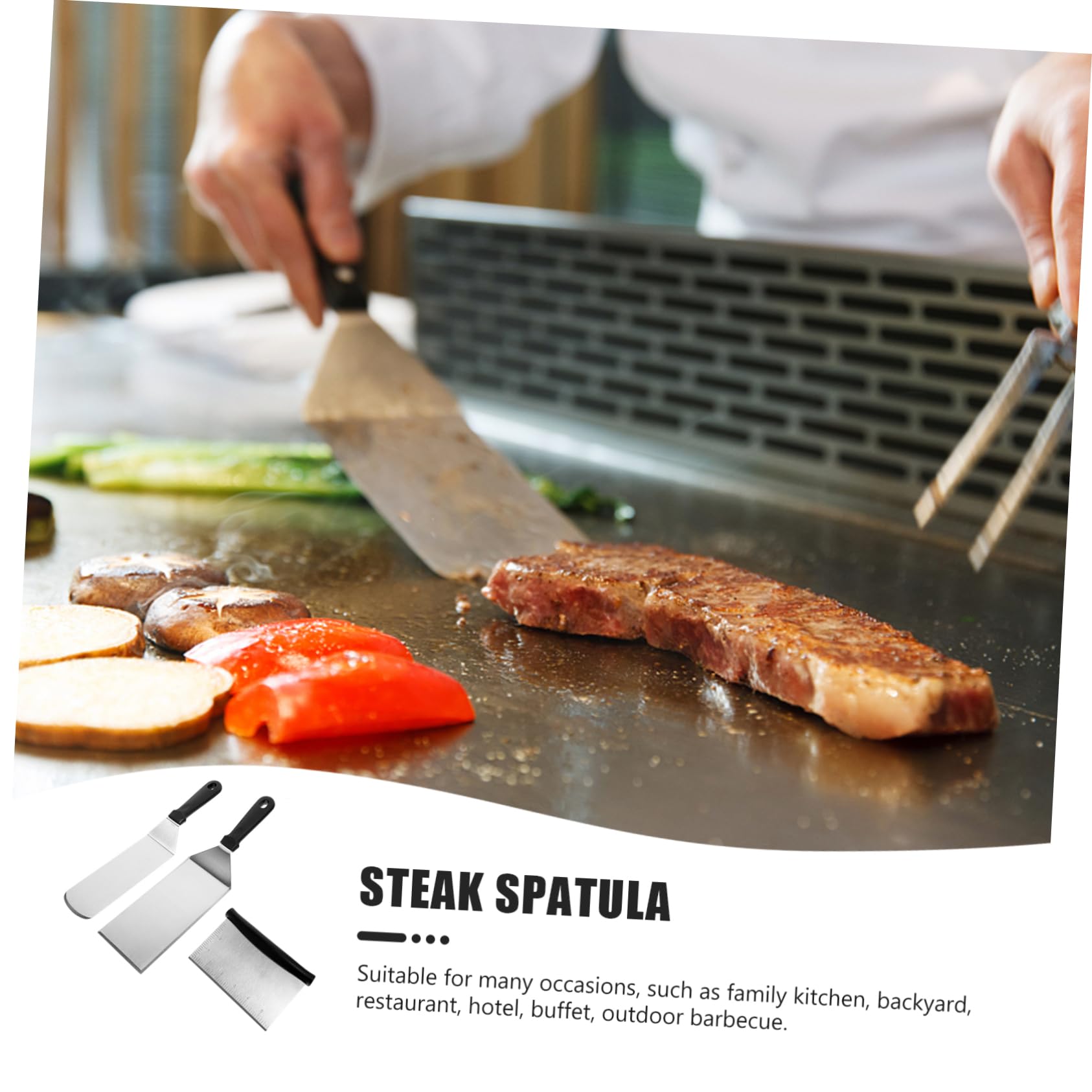 Spatola da Cucina in Acciaio Inox e PP, per Friggere e Girare, Utensile, per Barbecue e Preparare Frittate