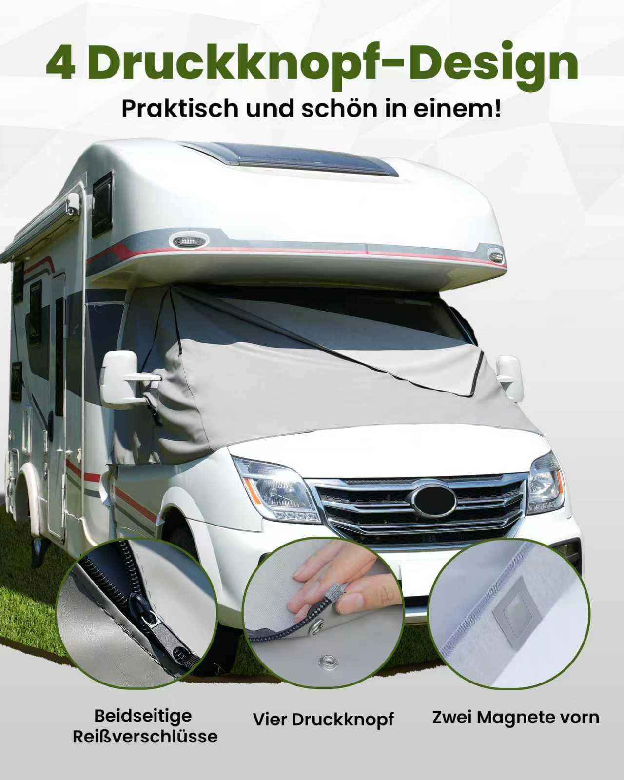 Frontscheibenabdeckung mit Reißverschluss Thermomatte Wohnmobil Zubehör，Umfassender Schutz vor Sonnen, Kalt und Staub,Geeignet für FIAT Ducato Peugeot Boxer Citroen Jumper X250/290 ab 2006