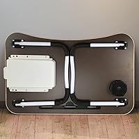 Vista 3 de Escritorio de regazo, escritorio portátil para laptop, mesa de cama plegable con soporte para teléfono y portavasos para cama, sofá, trabajo, lectura