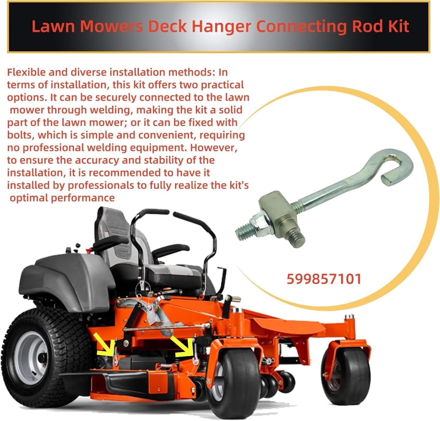 Replacement Deck Hanger Connecting Rod Kit 5887883301, 5788734401, 599857101 Fits Husqvarna, AYP, Craftsman, Jonsered, McCulloch, Poulan, Poulan Pro, RedMax, Weed Eater Lawn Mowers (Set of 2)