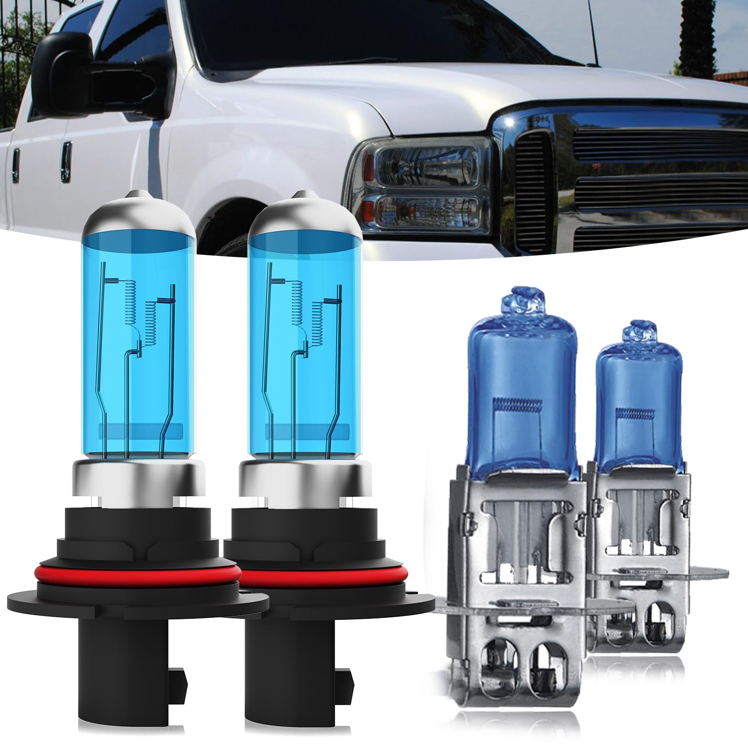Halogen Headlights Fit for Ford F350 1994-1998 Headlight Bulbs,9007/HB5 High/Low Beam + h3 Fog Light Bright Light Combo,Plug And Play,Pack of 4 (Ford F350 1994-1998)