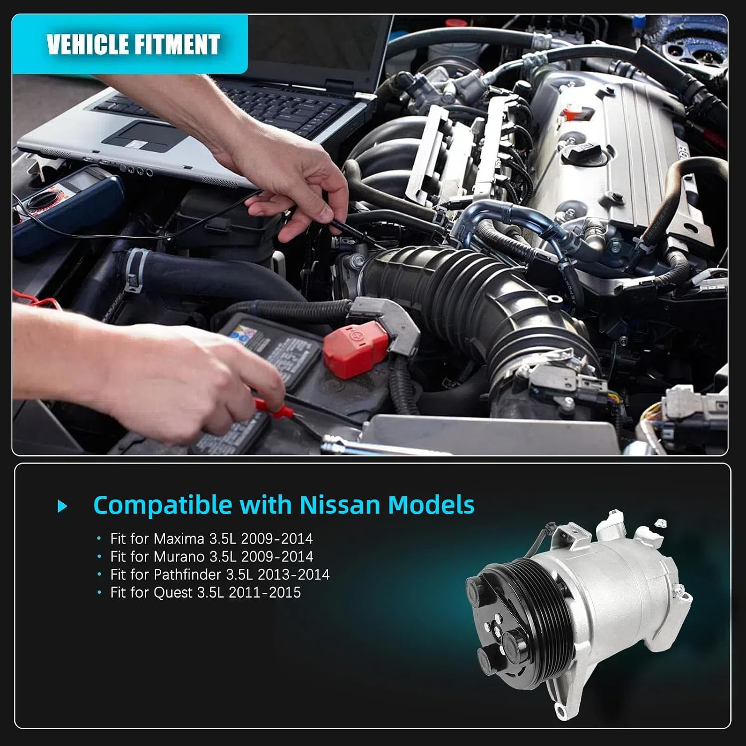 68671 AC Compressor with Clutch For Nissan Maxima Murano Pathfinder Quest 3.5L 2009-2015 A/C Compressor OE#68671 67671 11167671 7512742 68671 10347880 5512742 92600JP01C 2021990AM