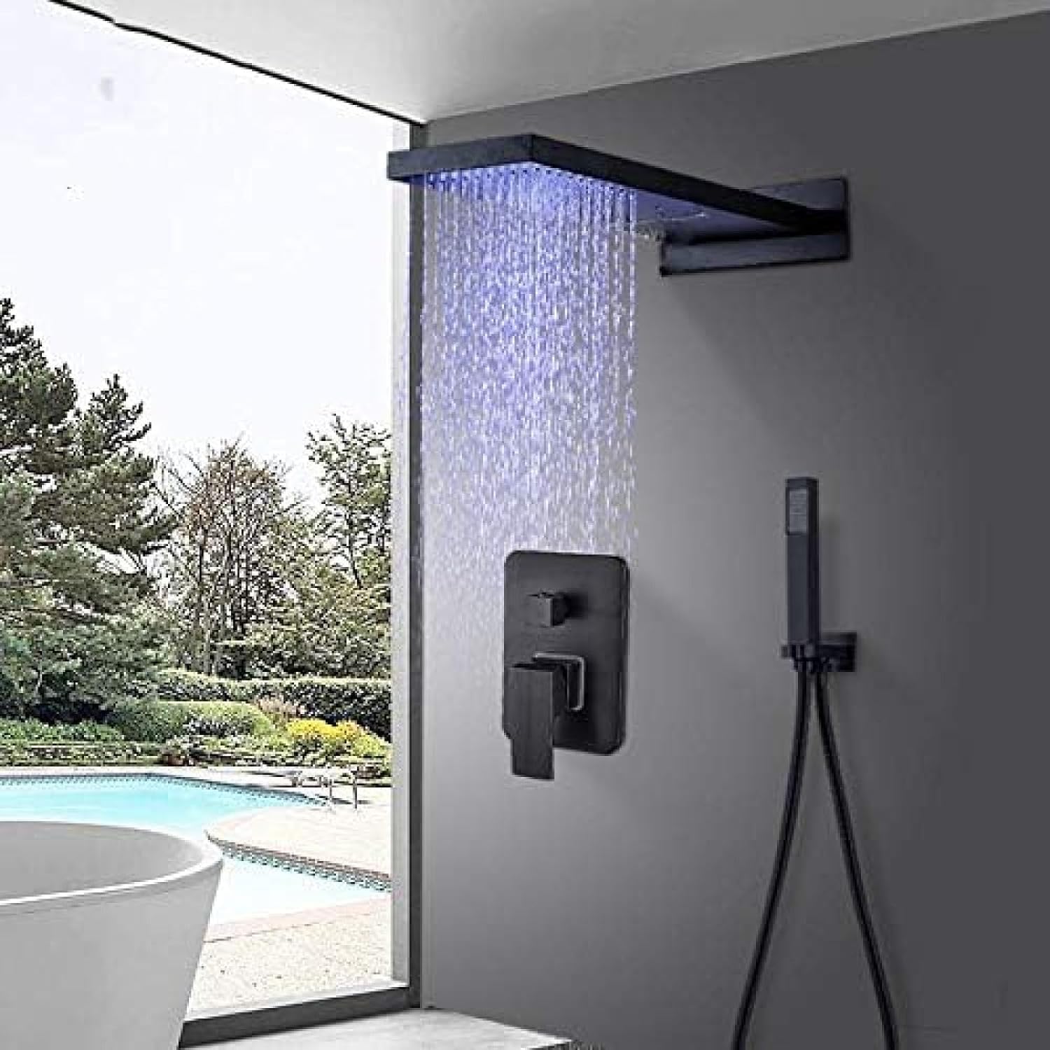 VASDEV Grifo de Ducha Tipo Lluvia y Cascada LED de Bronce frotado con Aceite, válvula mezcladora de 3 vías con Ducha de Mano