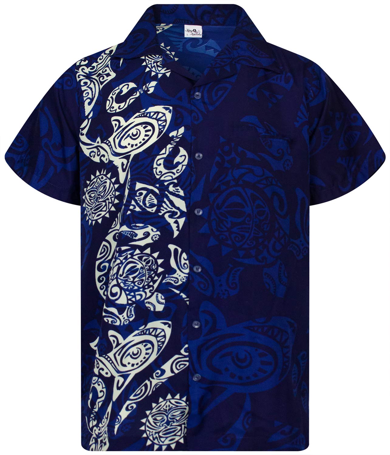 King Kameha Traditional Modern Mahalo-Hawaiian-Shirt for Men Front-Pocket Casual Maori-Aloha-Shirts
