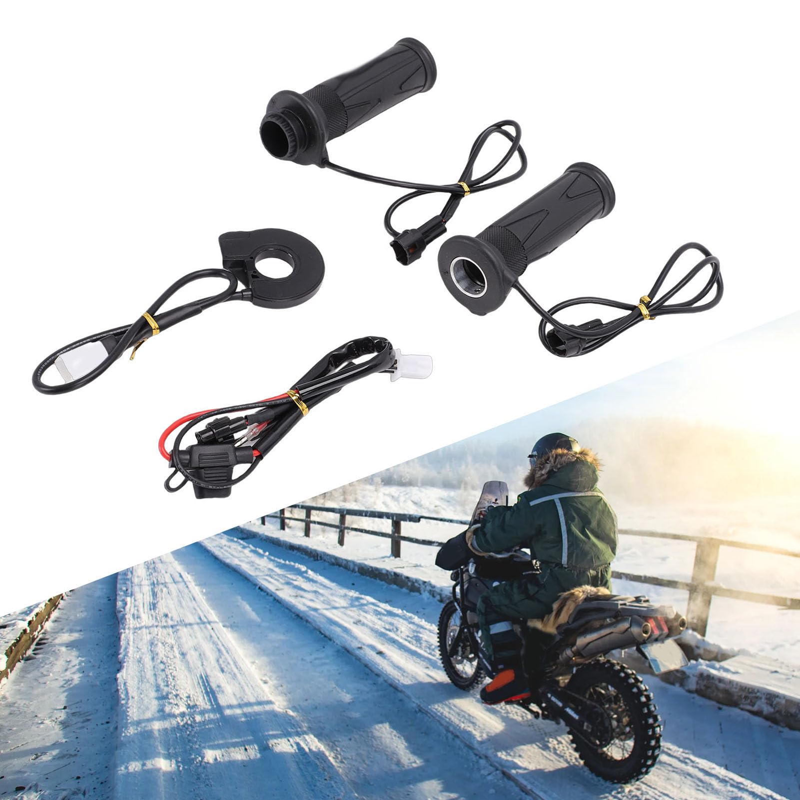 Denash Podgrzewane Manetki Motocyklowe, 7/8 Cala, 5-stopniowa Regulacja Temperatury, Elektryczne Podgrzewacze Kierownicy, Wodoodporne, Antypoślizgowe, z ulepszoną konstrukcją