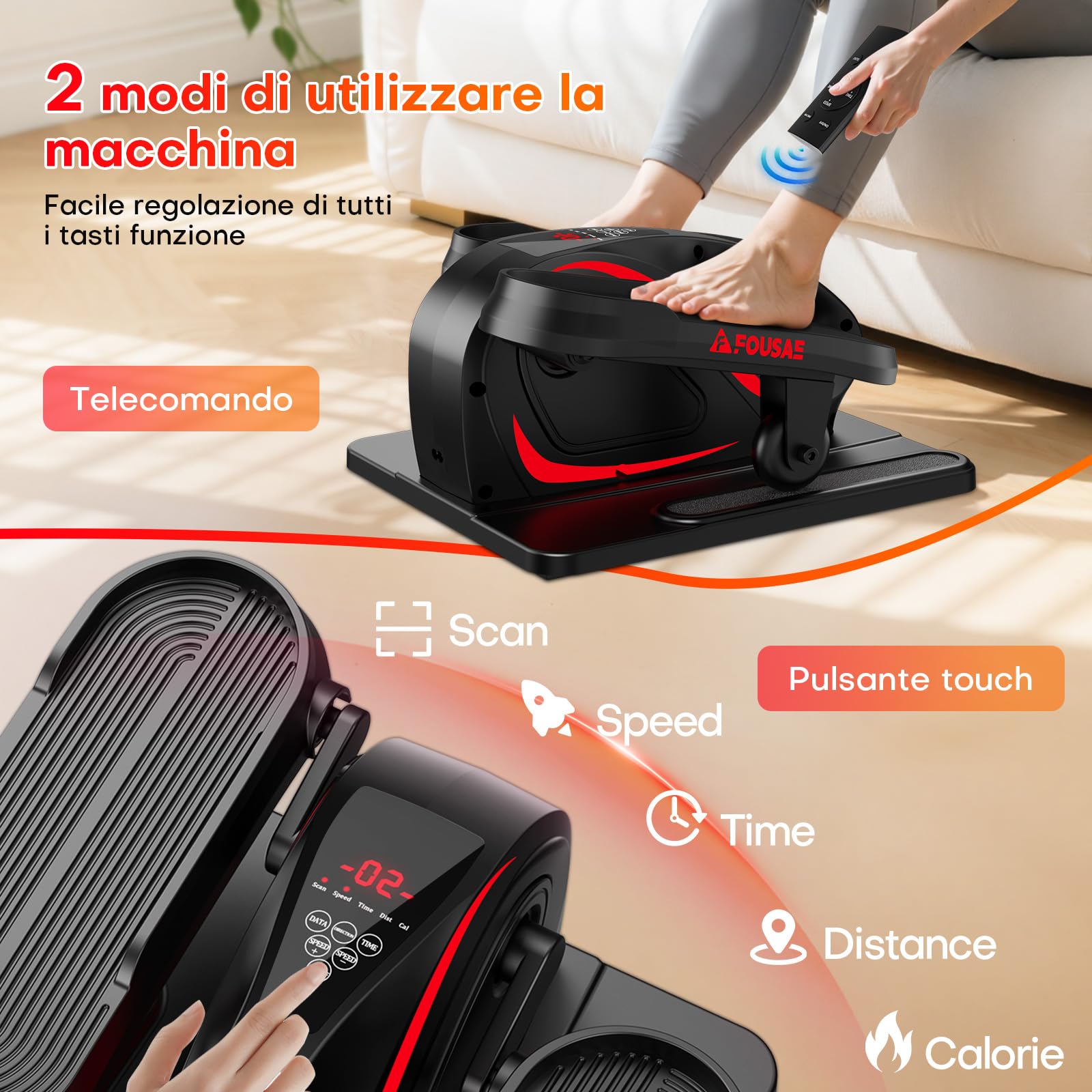 Ellittica Elettrico, 2 in 1 Pedaliera Elettrica con 15 velocità Regolabili e 3 modalità Automatiche, Cross Trainer da Seduti con Telecomando, Pedaliera per Anziani Silenzioso e Portatile