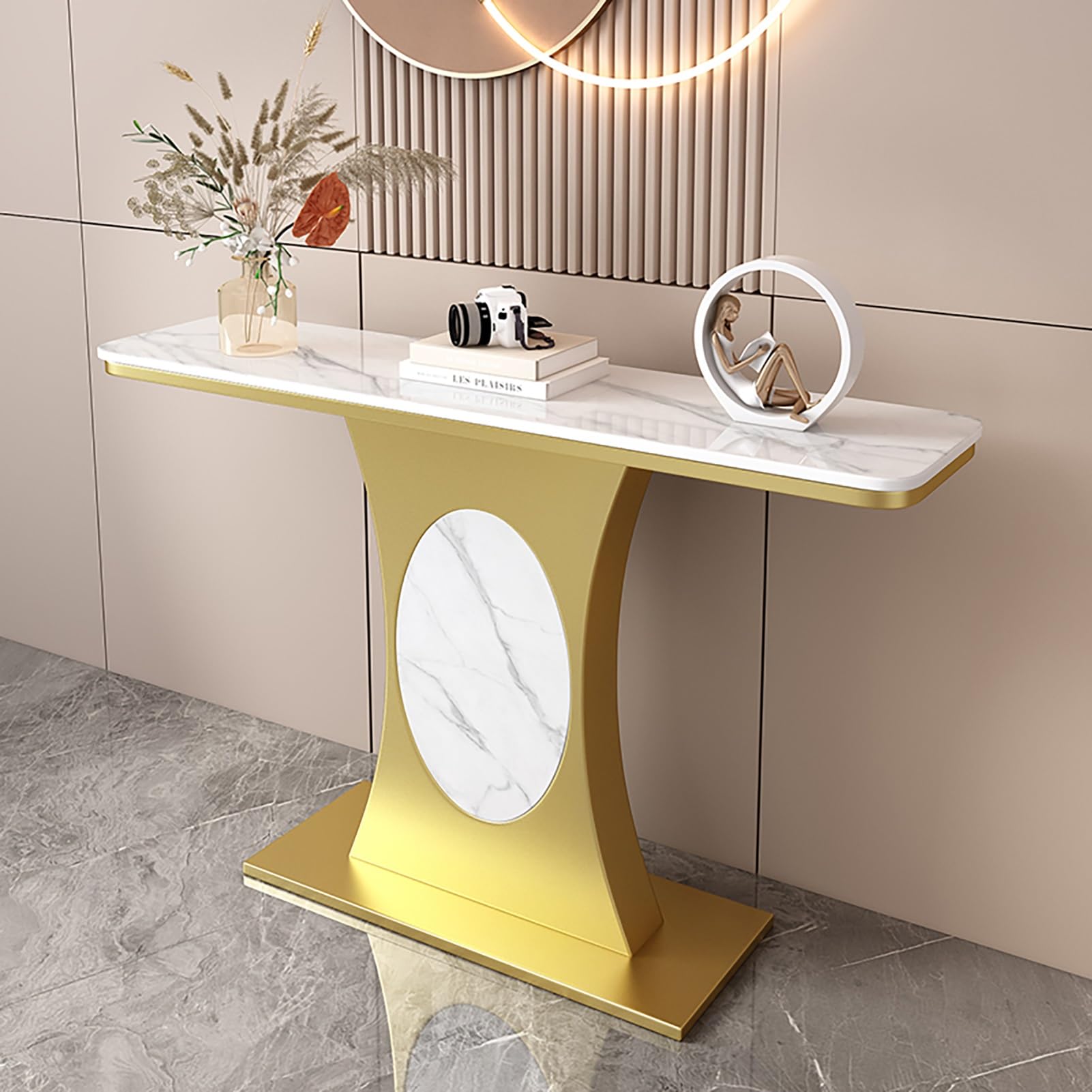 Console Moderne et Simple pour entrée, Bureau d'appoint Industriel, pour Salon, Couloir, Hall d'entrée, Cadre en métal Stable, Assemblage Facile (doré, 100 x 30 cm)