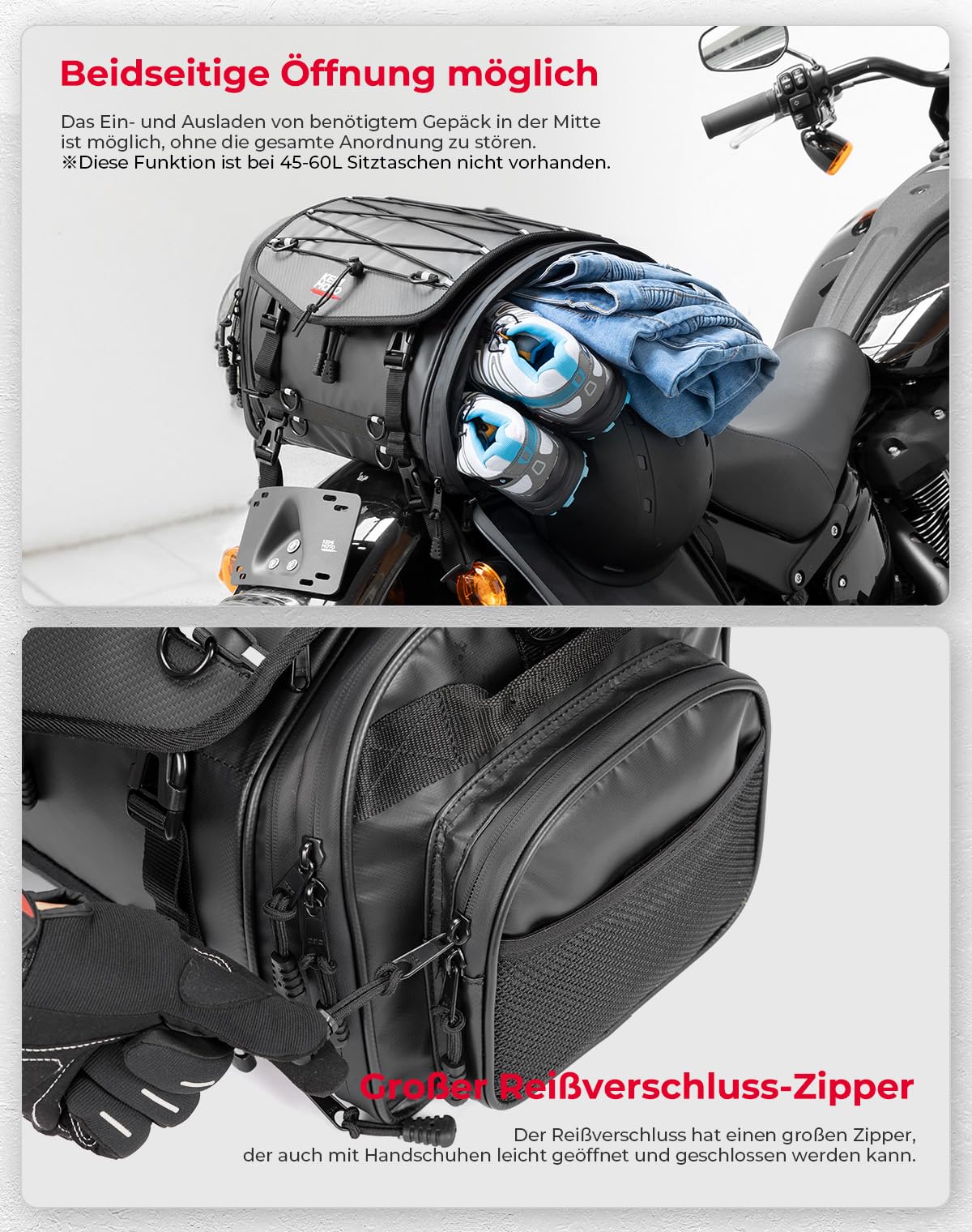 KEMIMOTO Motorrad Hecktasche 24-32L wasserdicht erweiterbare Satteltasche Gepäckträgertasche mit Regenhülle schwarz