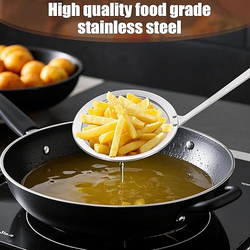 Miniatura 4 de 3 coladores de malla fina con asa, cuchara de acero inoxidable para espumar grasa, coladores de alambre para cocina, colador de alimentos para