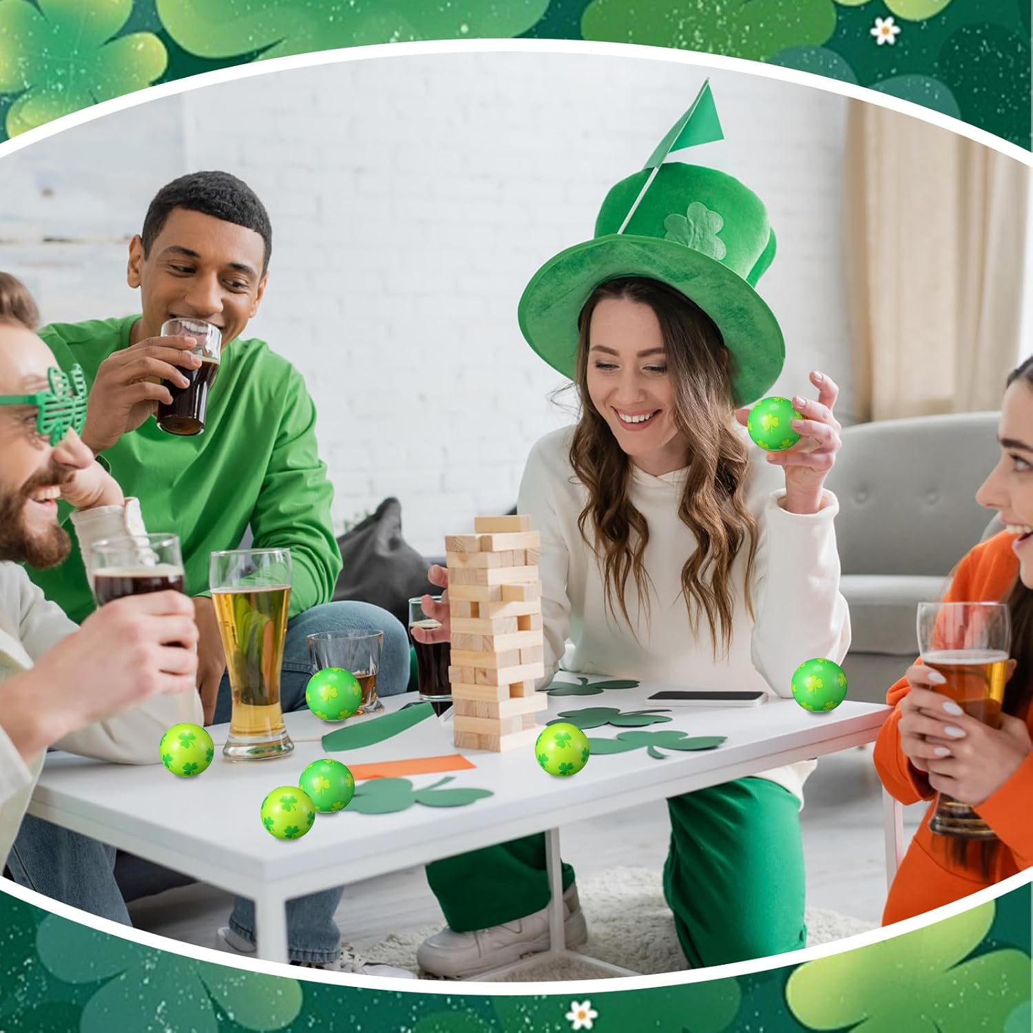 Liliful 60 Pcs St. Patrick's Day Stress Balls Bulk Shamrock Clover Green Sport Balls Squeeze Ball Stress Relief Fidget Foam Toy for St. Patrick's Day Carnival Party Favors Rewards