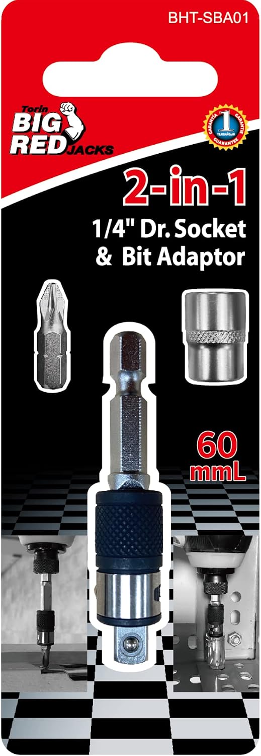 BIG RED BHT-SBA01 Torin 2-in-1 CR-V Steel Socket and Bit Adapter, 1/4" Drive Bit Holder, Quick Switching between Bits and Sockets