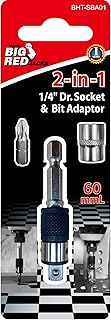 BIG RED BHT-SBA01 Torin 2-in-1 CR-V Steel Socket and Bit Adapter, 1/4" Drive Bit Holder, Quick Switching between Bits and Sockets