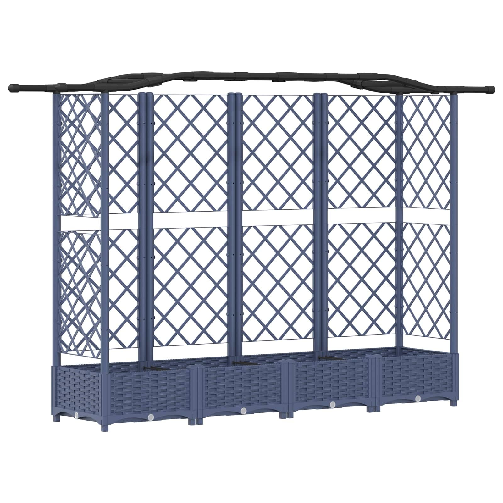 Podwyższone łóżko Polipropylen Szary 203,5 x 40 x 125 cm | Z kratą i dachem, zintegrowany drenaż, do pnącza, patio lub balkonu