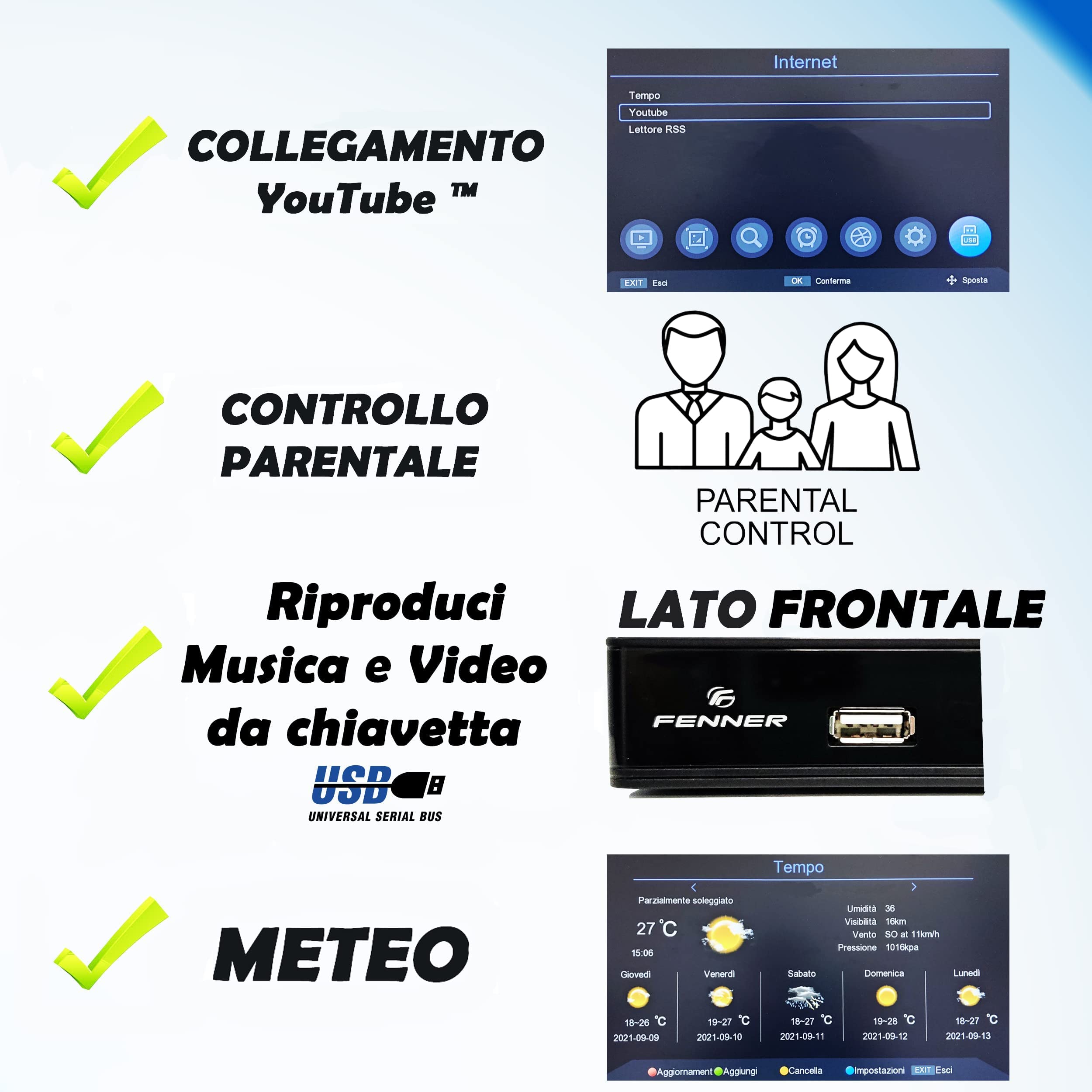 Decoder DVB-T2 HD 1080p SINTONIZZAZIONE AUTOMATICA HDMI HEVC Main 10 Bit H265 DOLBY-DIGITAL+ (aggiornamento disponibile "Manuale di installazione (PDF)" IL DECODER NON REGISTRA