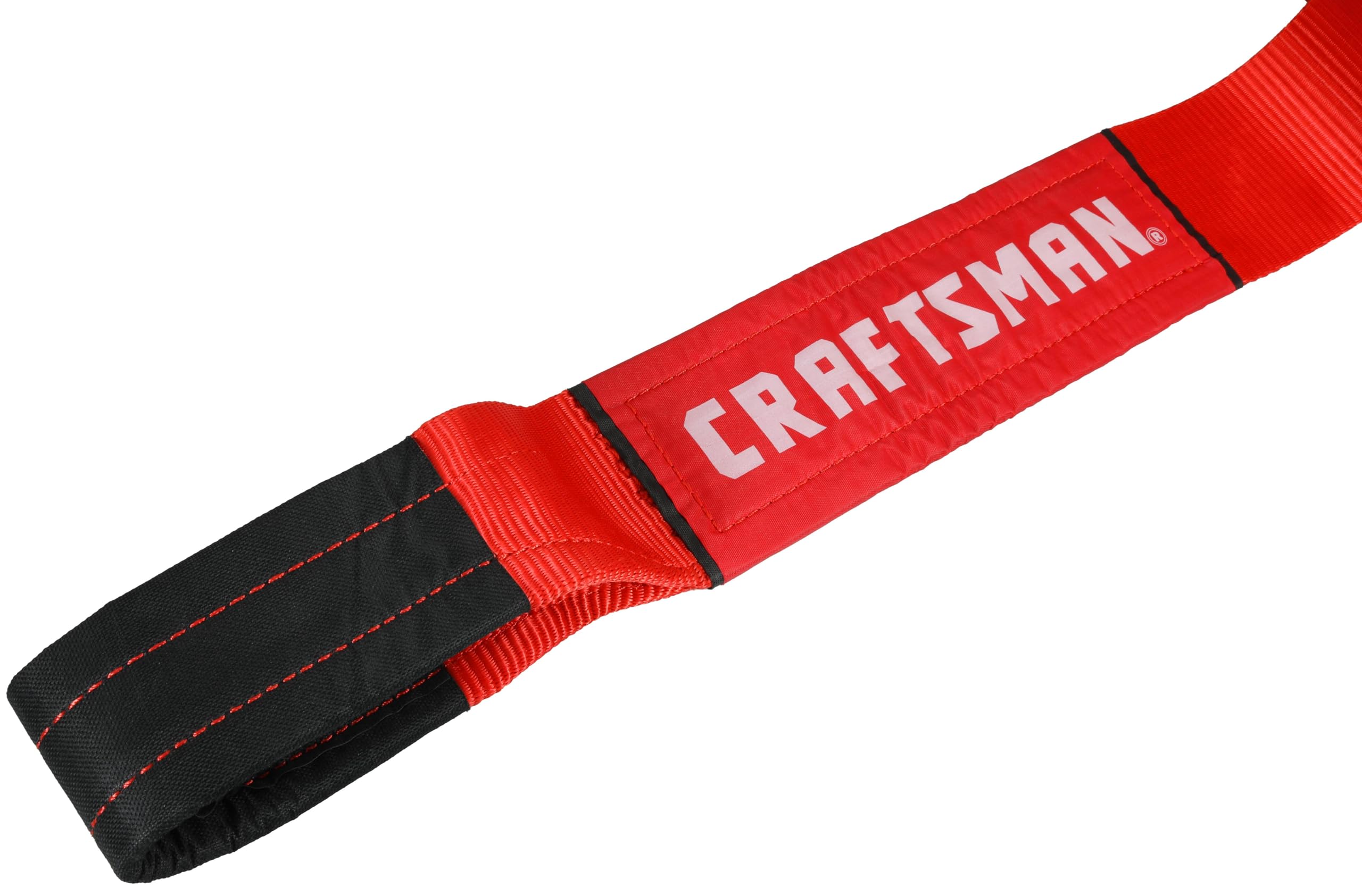 CRAFTSMAN CMXAZBS2003 - Cinghia di traino resistente per recupero, con estremità ad anello, carico sicuro da 3 kg, resistenza alla rottura, 9 kg, colore: Nero/Rosso
