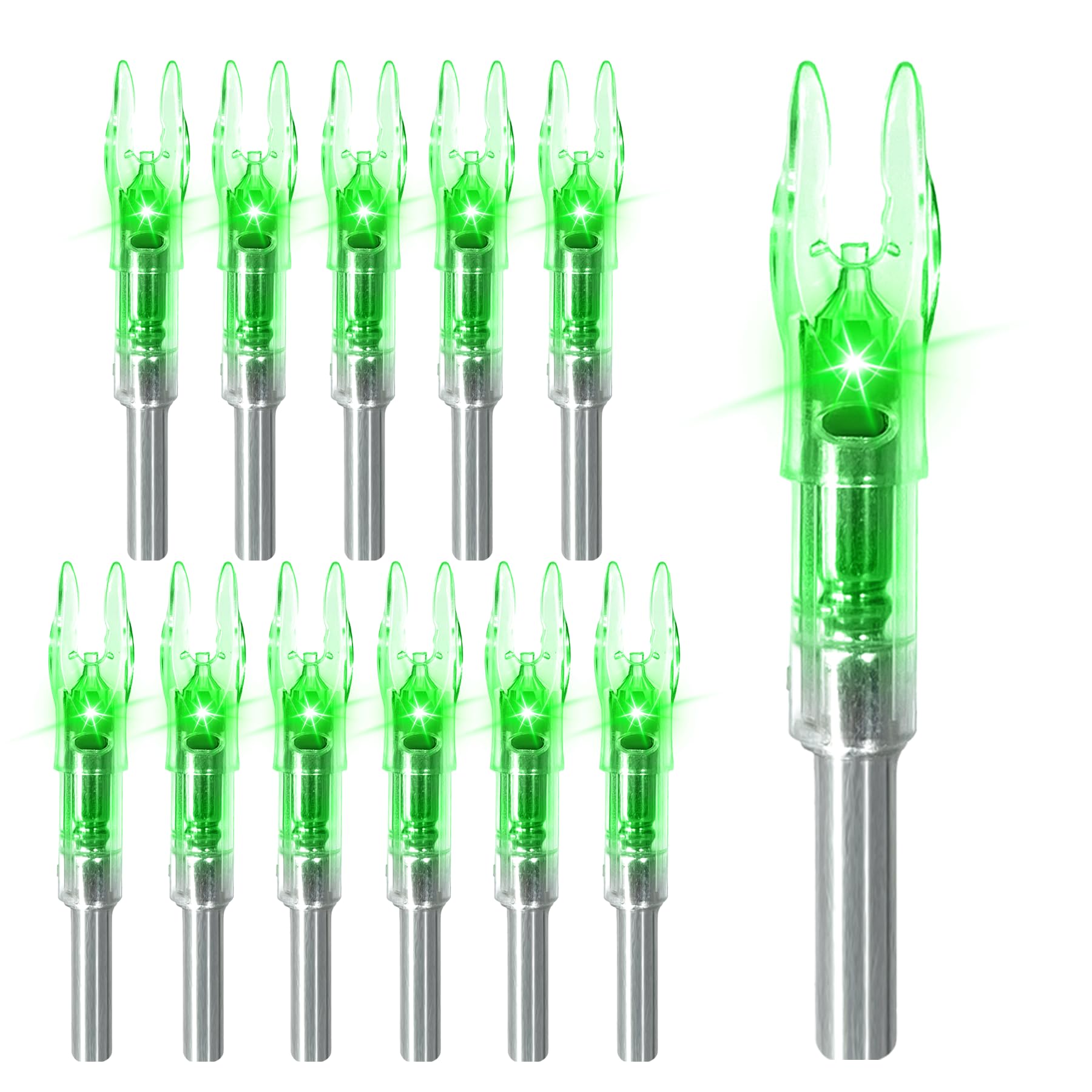 S - Culatines iluminados para flechas .244/6.2 mm, paquete de 12 puntales de flecha iluminados para destornillador de caza y tiro con arco (verde)