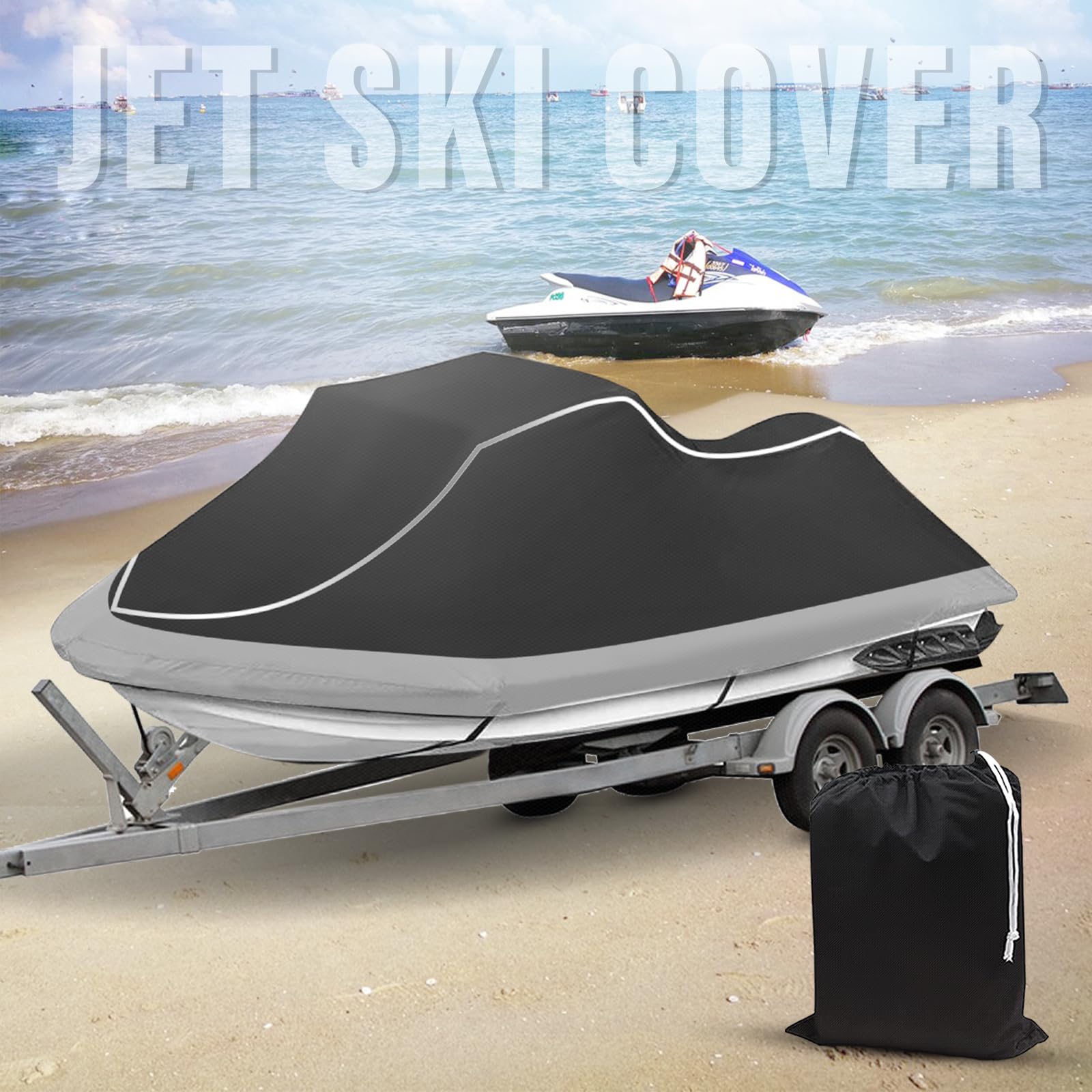 Housse de Jet Ski remorquable – Housse de Protection imperméable et résistante pour PWC 2 Places avec Bandes réfléchissantes et aérations pour Seadoo, Yamaha, Kawasaki Polaris, Convient