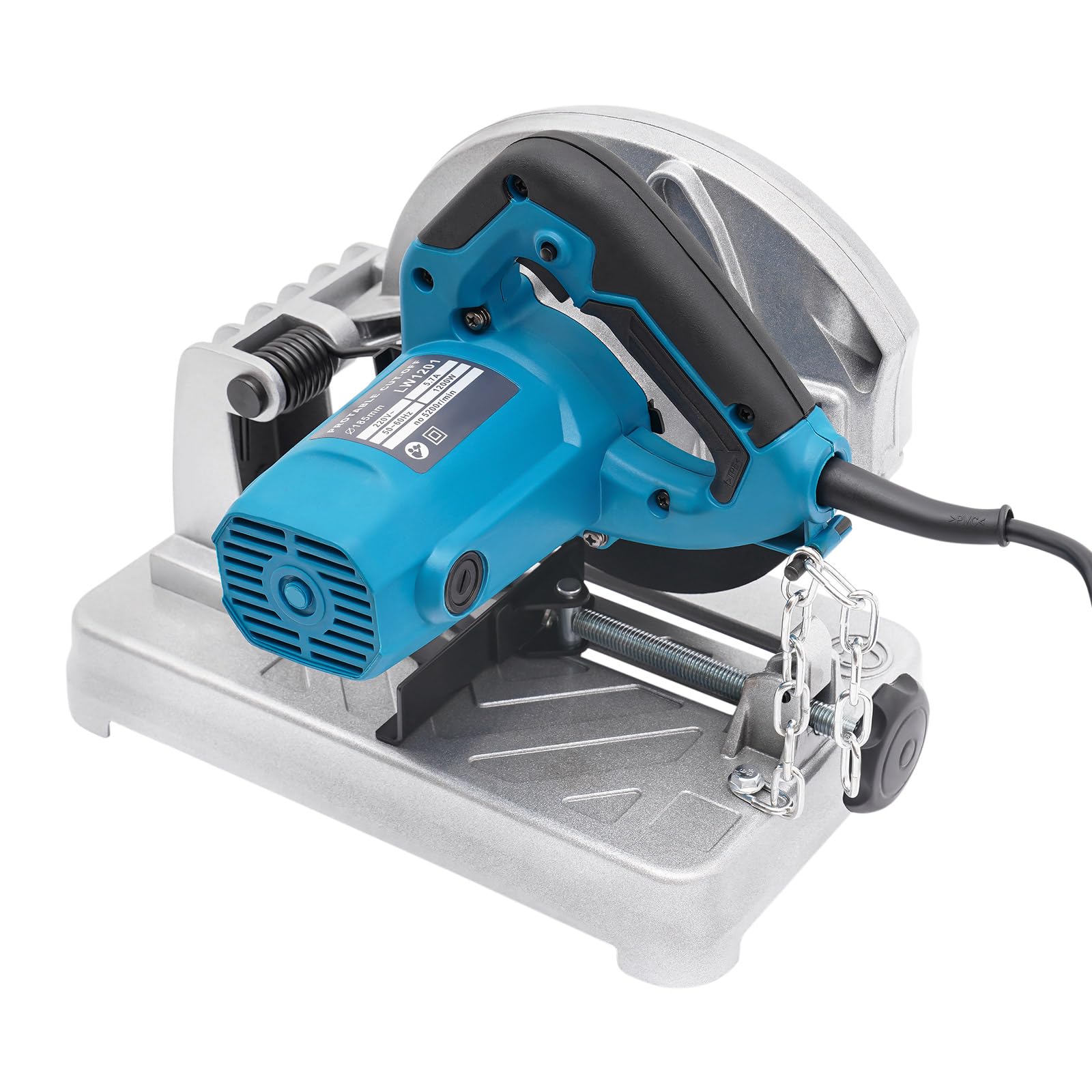 Piła ukośna 1200 W z płytą podłogową, grubość cięcia 0-50 mm, kąt cięcia 0-45°, średnica brzeszczotu 185 mm, elektryczna piła ukośna, ukośnica (srebrny, niebieski, czarny)