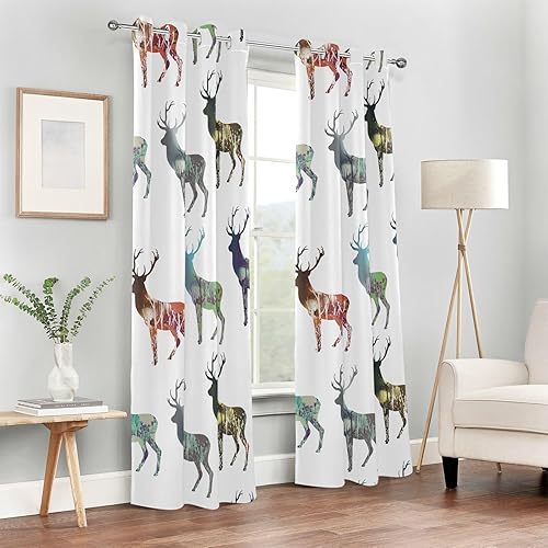 Miniatura 6 de Wudan Colorful Graffiti Deers Blackout Curtain 84 inches Length Curtains Blackout for Bedroom & Living Room Room Darkening Curtains Closet Curtains
