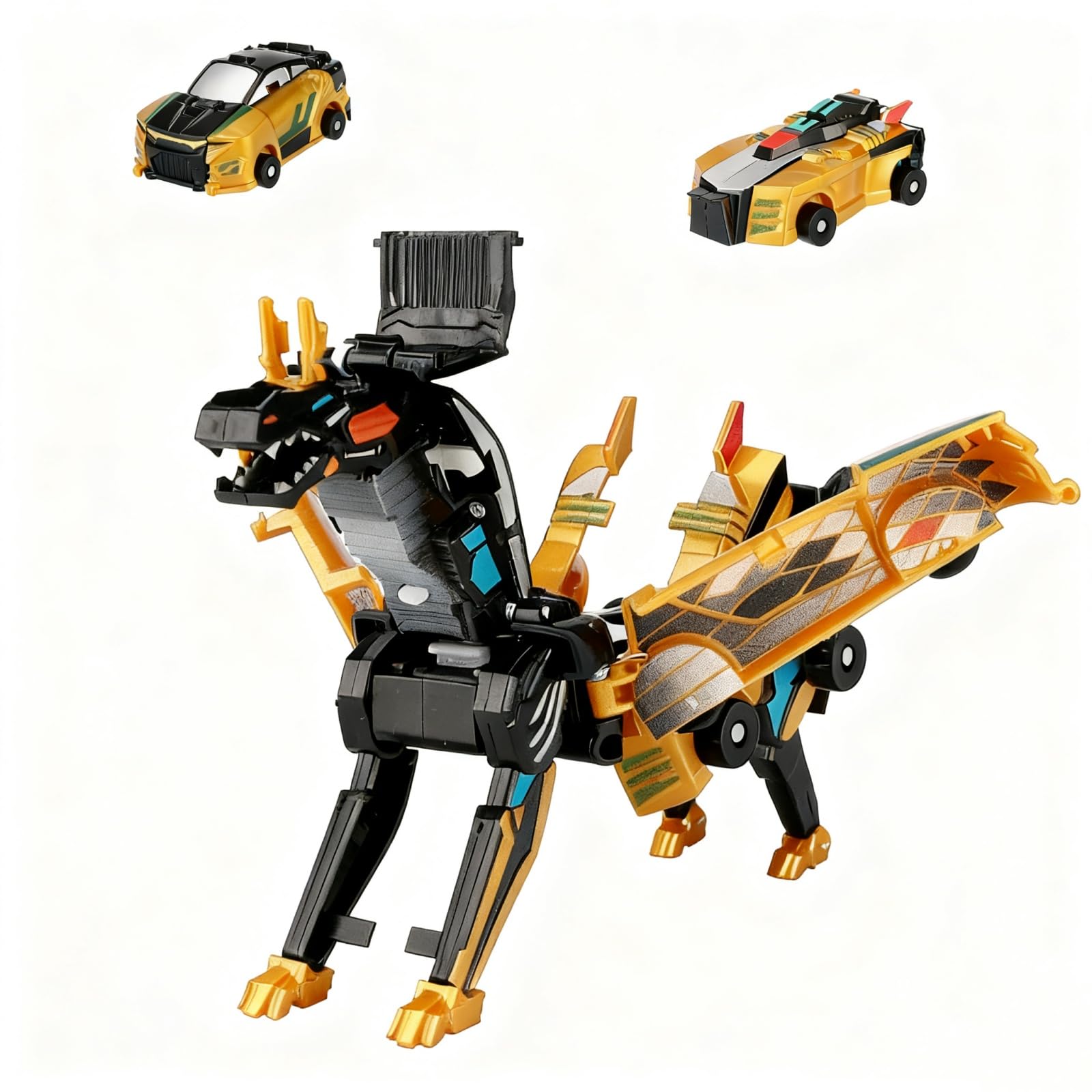 Collision Transforming Dinosaur Car Toy, Magnetic Toy Cars Transform into Dinosaurs for Boys Age 3-6, Transformation Cars Toy with Crash Transform Feature for Party Favors Birthday Christmas, Gold