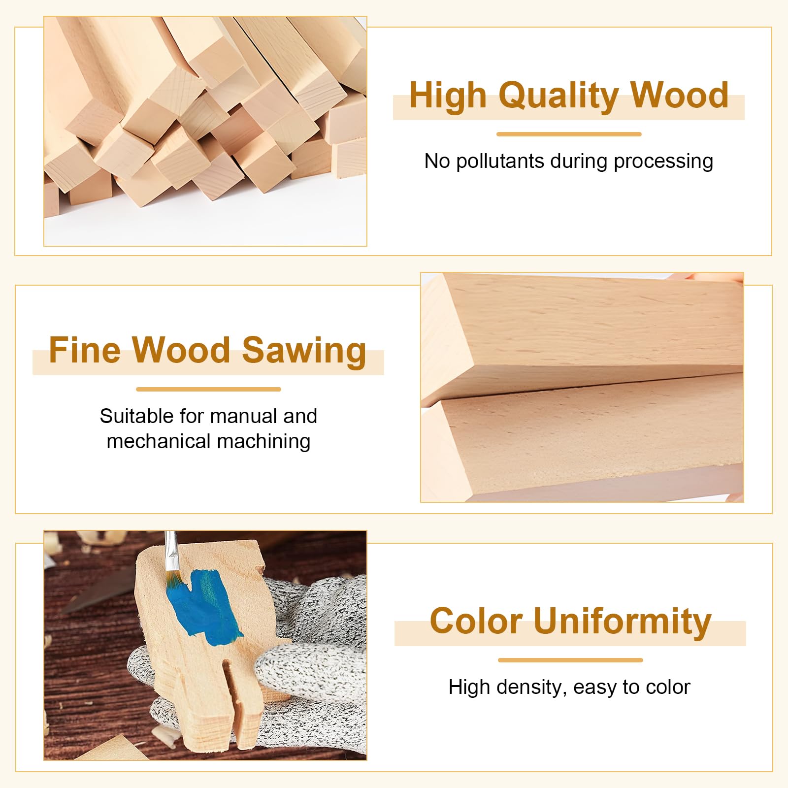 12 Pieces Linden Wood Blocks, 12.5x2.5x2.5 cm Hand-Carved Wood - Image 3
