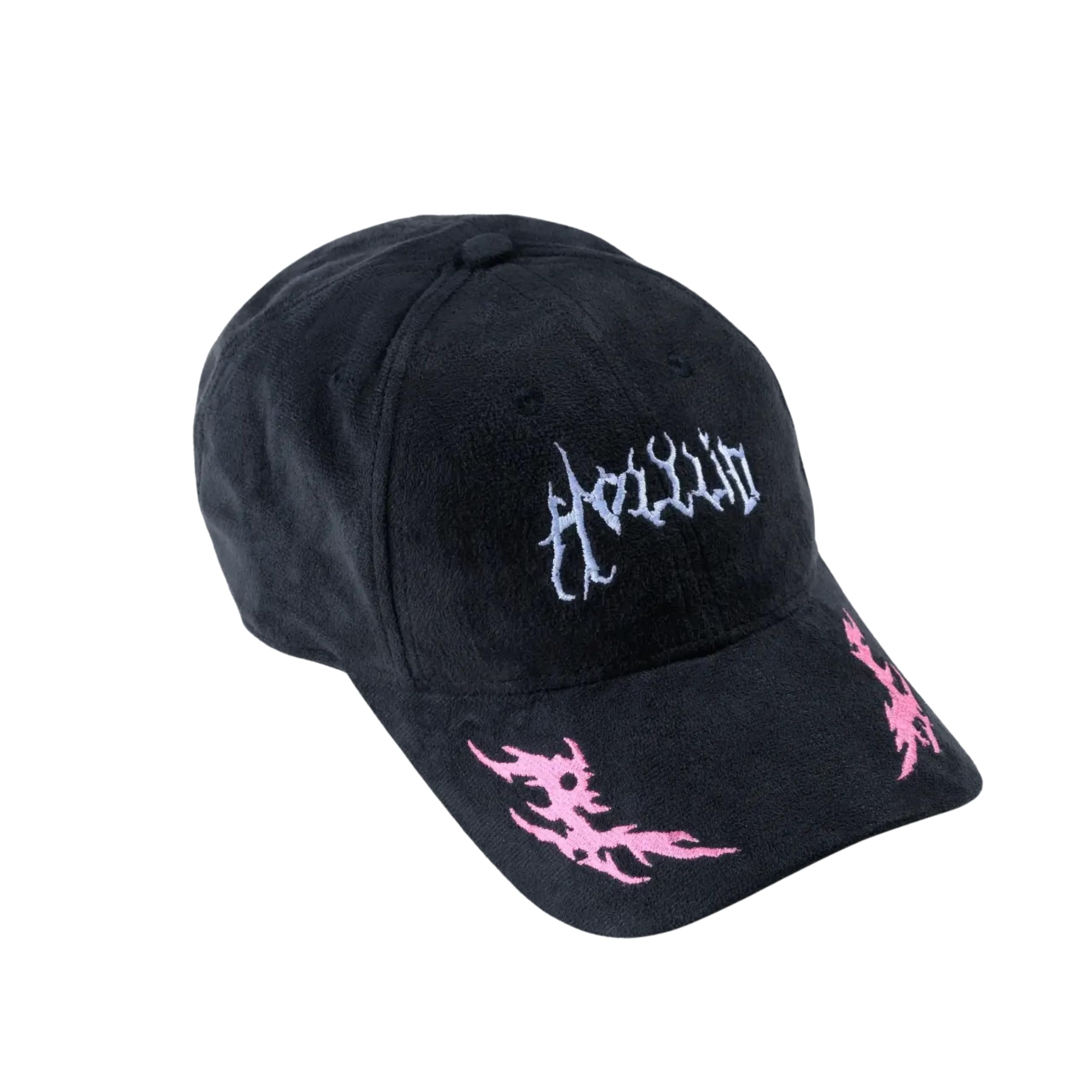 HOLYLID Extraterrestrial Premium Suede Baseball Cap | Black Streetwear Hat with Pink Alien Flame Design | Unisex Cap-image-43