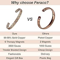 Vista 7 de Feraco Pulsera de Cobre Puro para Mujeres, Brazalete Magnético de Ultra Fuerza con Imanes de Neodimio, 99.99% Joyería de Cobre Regalo, Trenzado