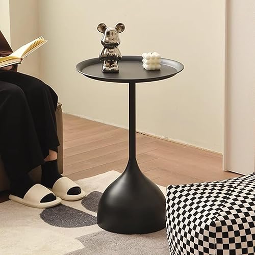 Mesas auxiliares redondas de metal pequeñas con bordes anticaída, mesa auxiliar estable de pedestal de 15.7 pulgadas para sala de estar, dormitorio,