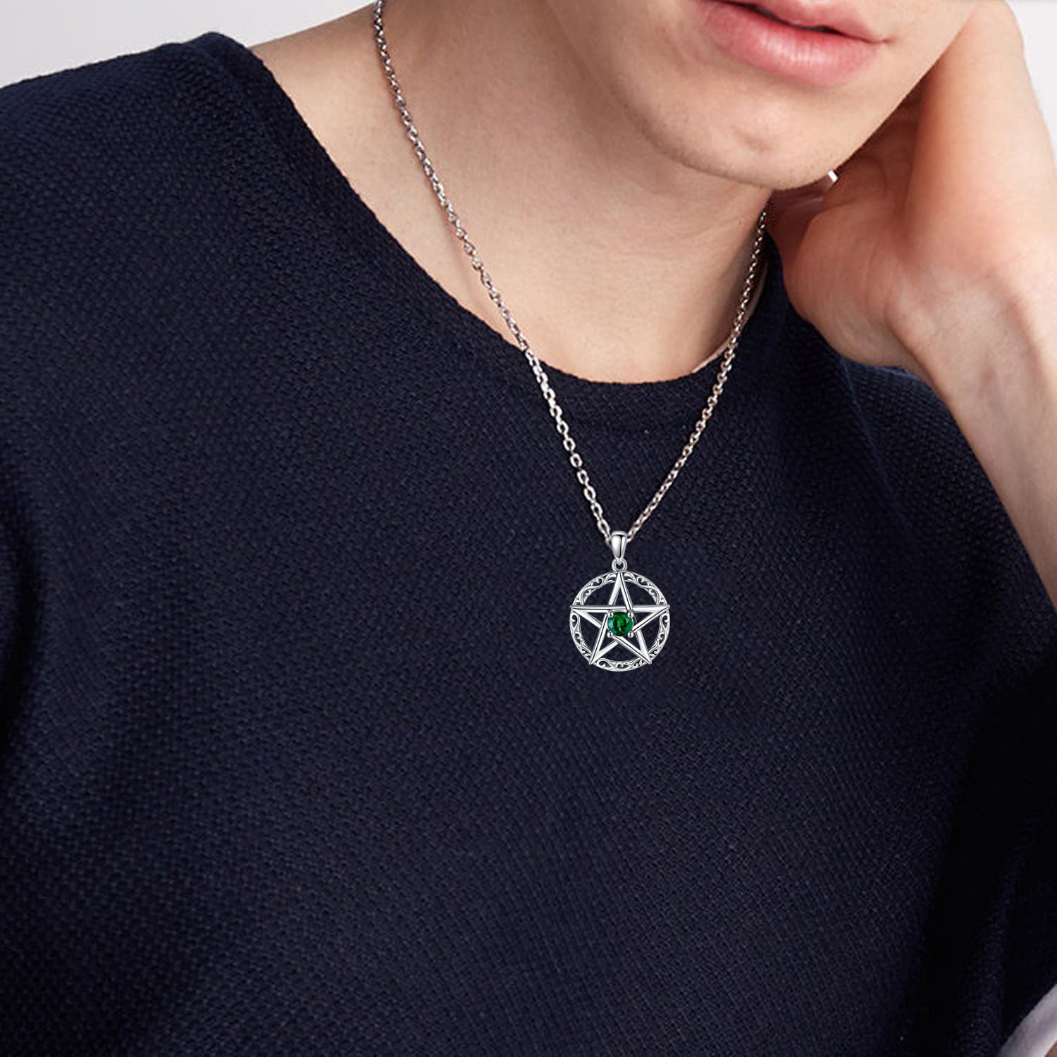 POPLYKE Pentagramm Kette Damen Herren 925 Sterling Silber Pentagramm Anhänger Pentagramm Schmuck