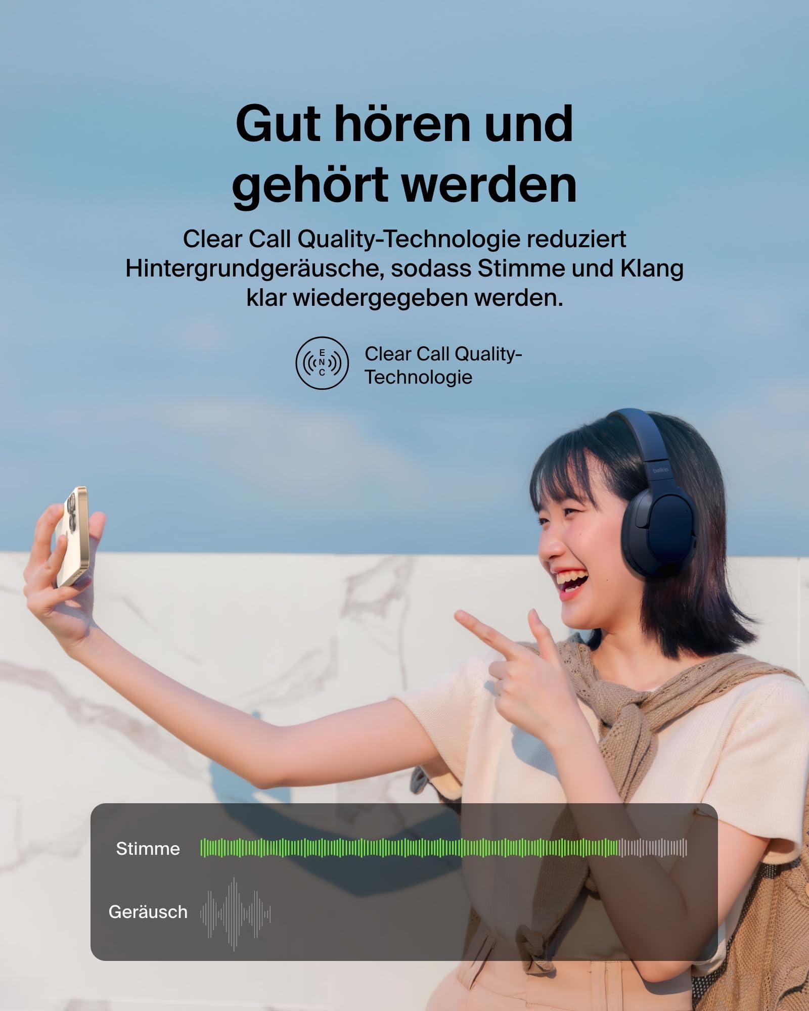 Belkin SoundForm Surround Kopfhörer Kabellos Bluetooth, Over-Ear Environmental Noise Cancelling Kopfhörer, 60 Std. Betrieb, weiche Hörmuscheln für iPhone, Galaxy, iPad, zu Hause, Büro – Blau
