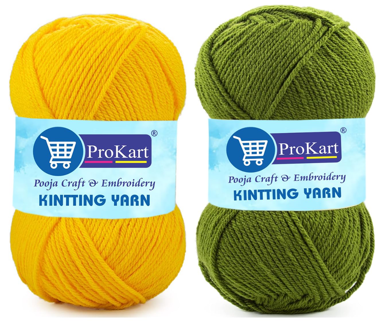 ProKart 100% Acrylic 4 Ply Premium Knitting Yarn | 200g Combo Pack | Fine Weight Soft Wool for Sweaters, Baby Clothes, DIY Crafts, 2 Balls (1 Ball/100 Gram Each) (Yellow Mango & Sap Green)
