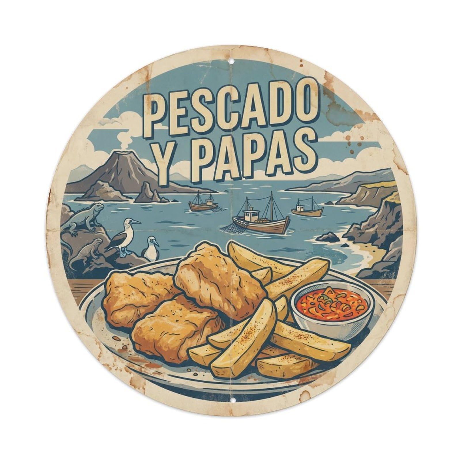 Ecuador Fried Seafood Chips Screenprint Diner Metal Tin Sign