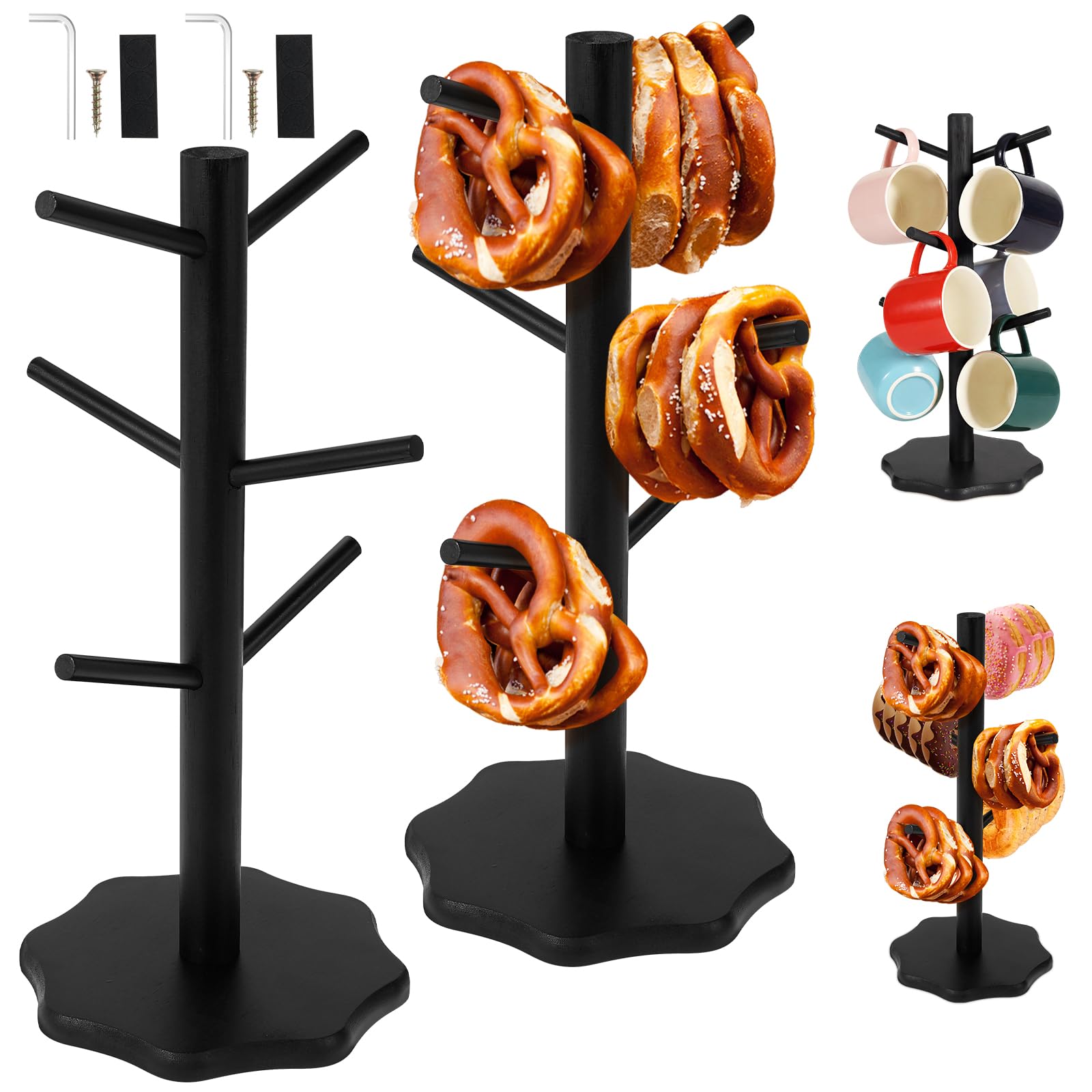 Présentoir de comptoir en bois noble pour verres et bretzels de bar