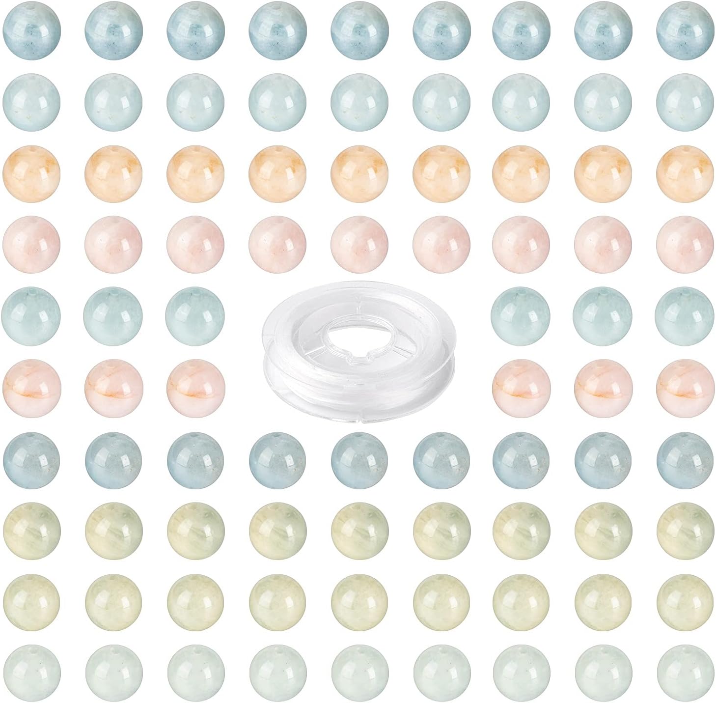 BEEFLYING 100 Pcs 8mm Natural Morganite Gemstone Beads Round Stone Beads with Elastic Crystal Thread for Jewelry Necklace Bracelet Making Kits