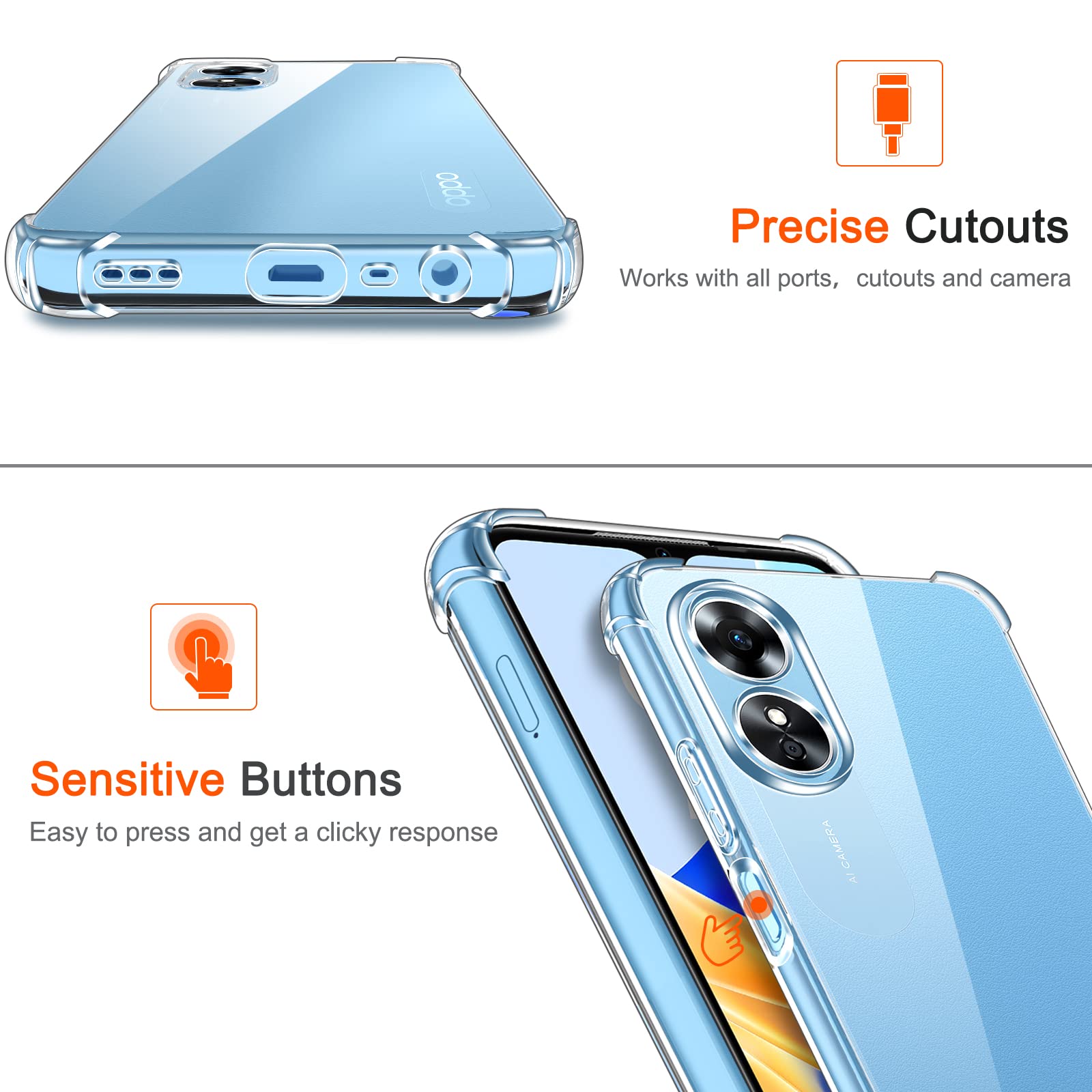 IVoler Cover Trasparente Per Oppo A17, Custodia Sottile In TPU Morbido Con Paraurti E Protezione Antiurto, Anti-ingiallimento - 3